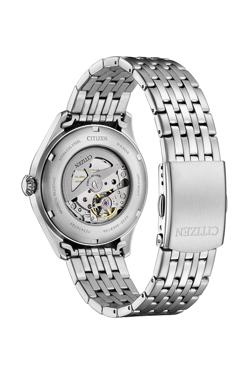 Citizen Mechanical NH8410-59X teal dial stainless steel detail view