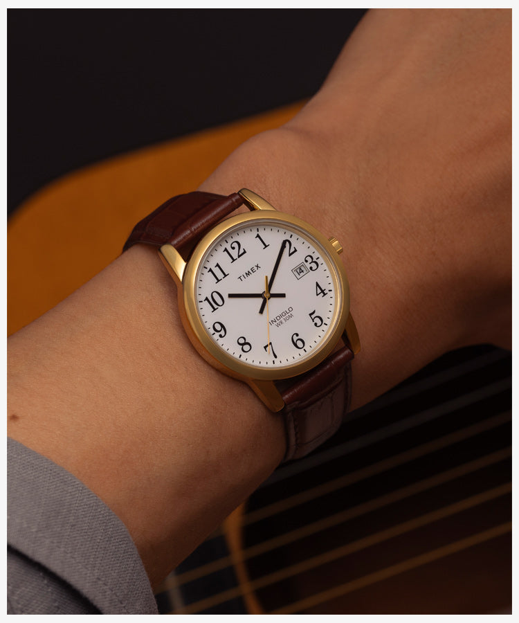 Timex Easy Reader 35 White Dial Brown Leather Strap Watch TW2W95500