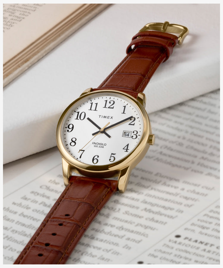 Timex Easy Reader 35 White Dial Brown Leather Strap Watch TW2W95500
