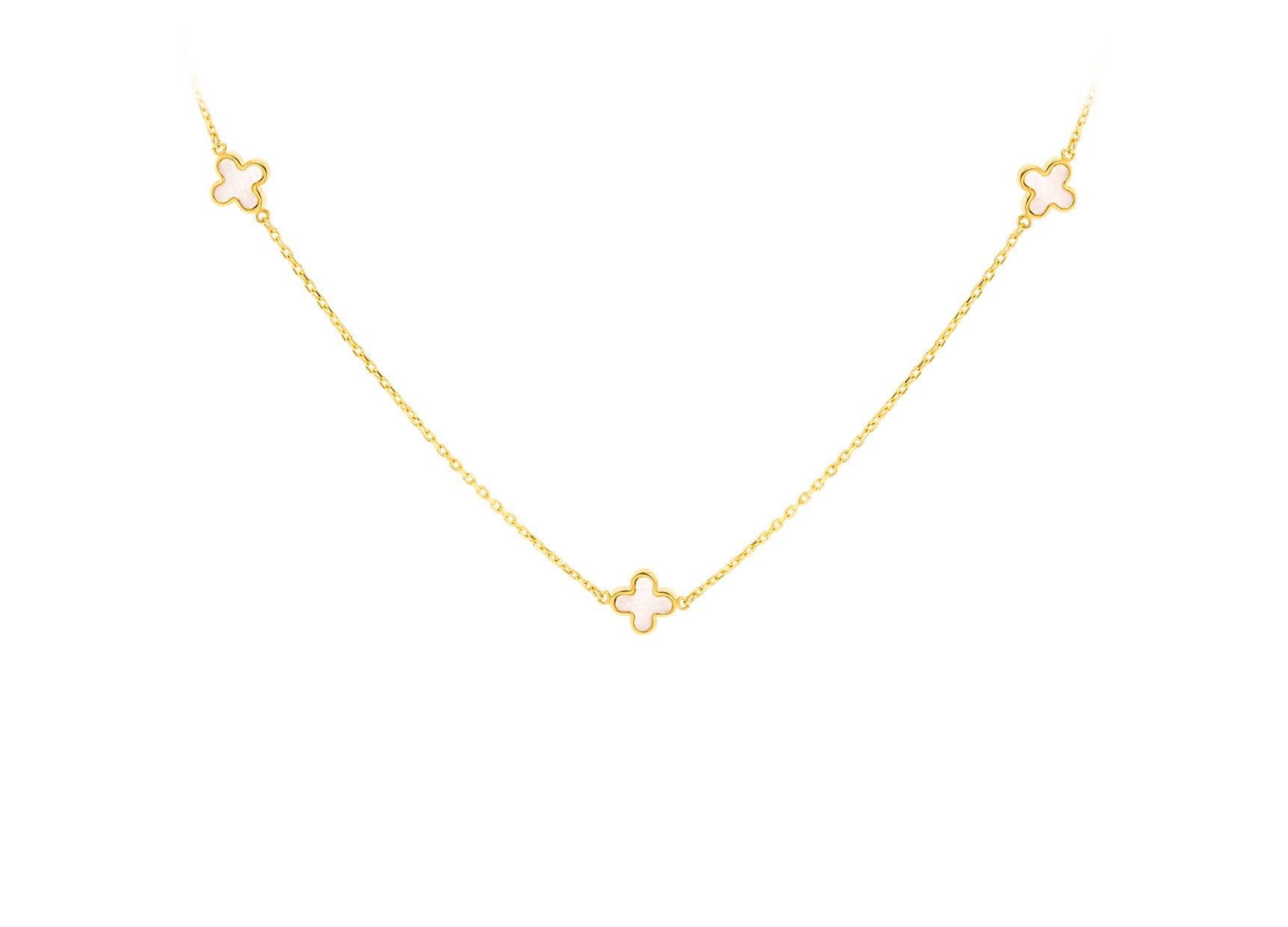 9K Yellow Gold Mother of Pearl Necklace Elegant Contemporary Style