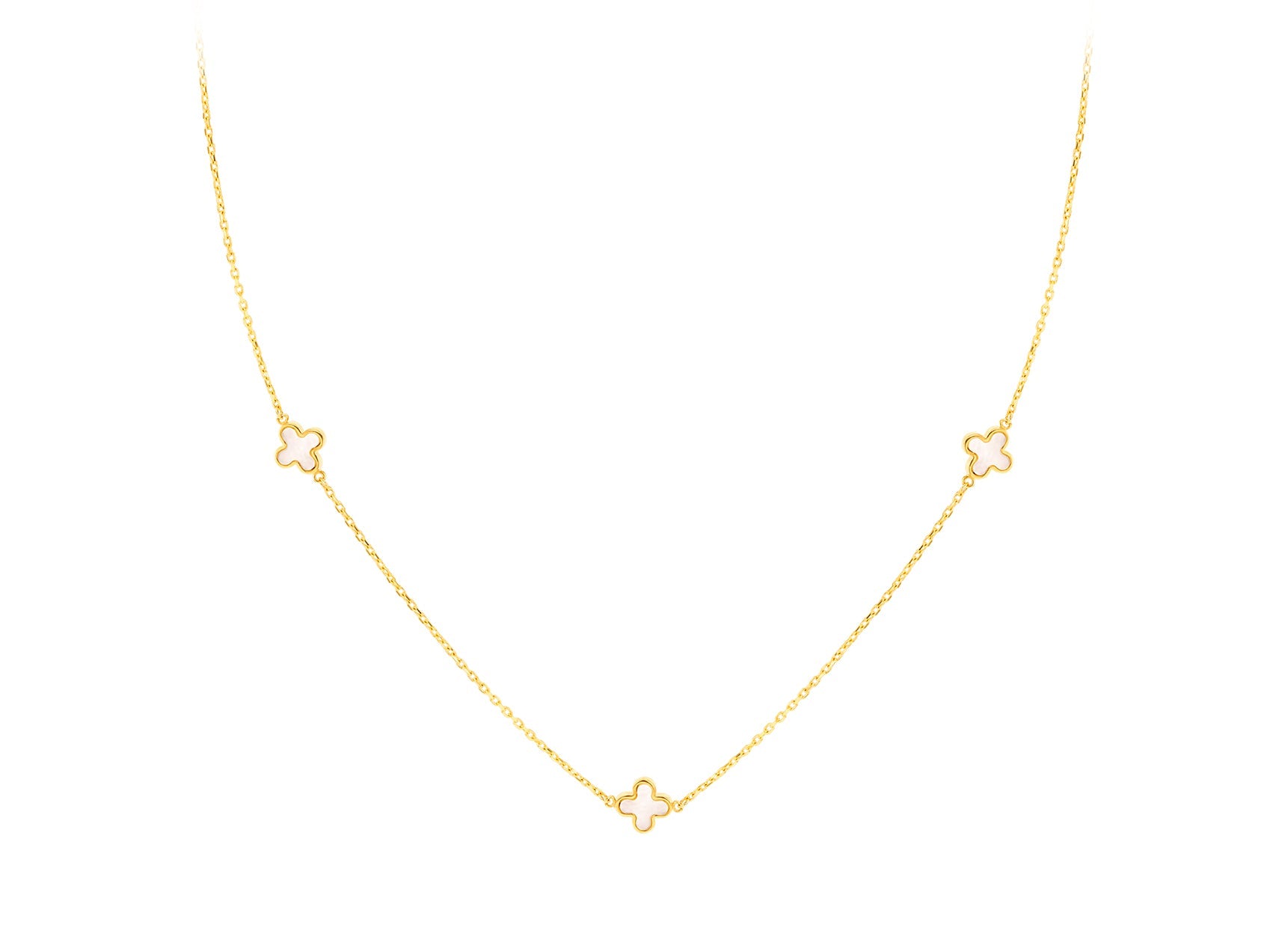 9K Yellow Gold Mother of Pearl Necklace Elegant Contemporary Style