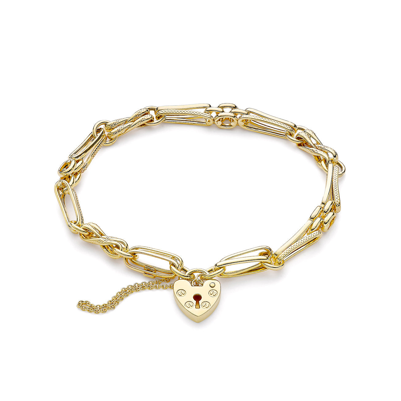 Glow 9K Gold Link & Panther Chain Padlock Bracelet 19cm