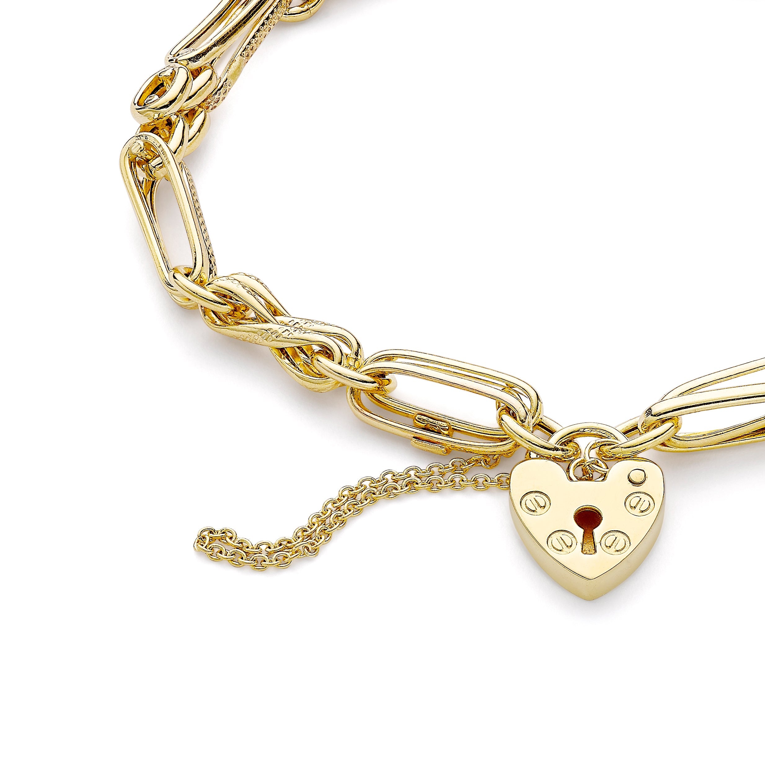 Glow 9K Gold Link & Panther Chain Padlock Bracelet 19cm