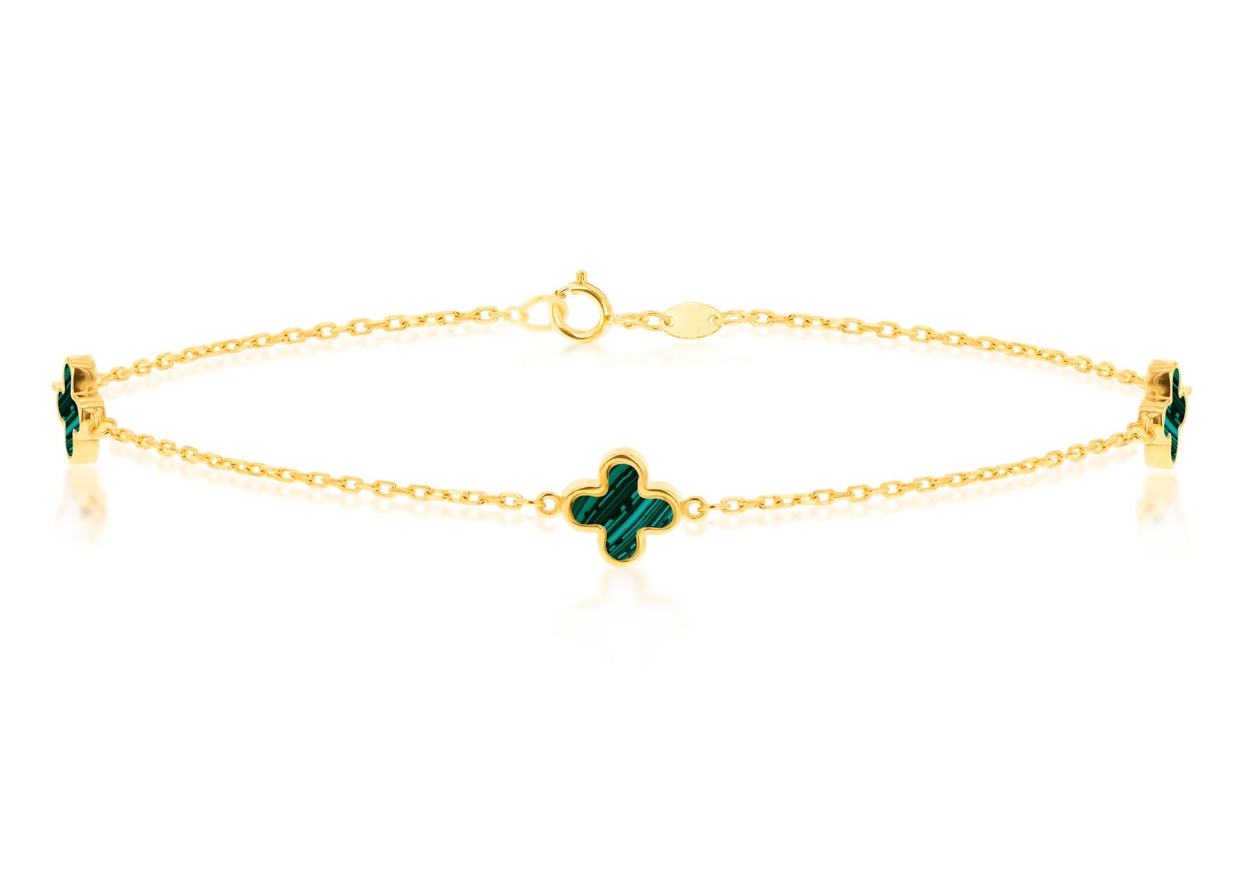 9K Yellow Gold Malachite Petal Bracelet Elegant Contemporary Style