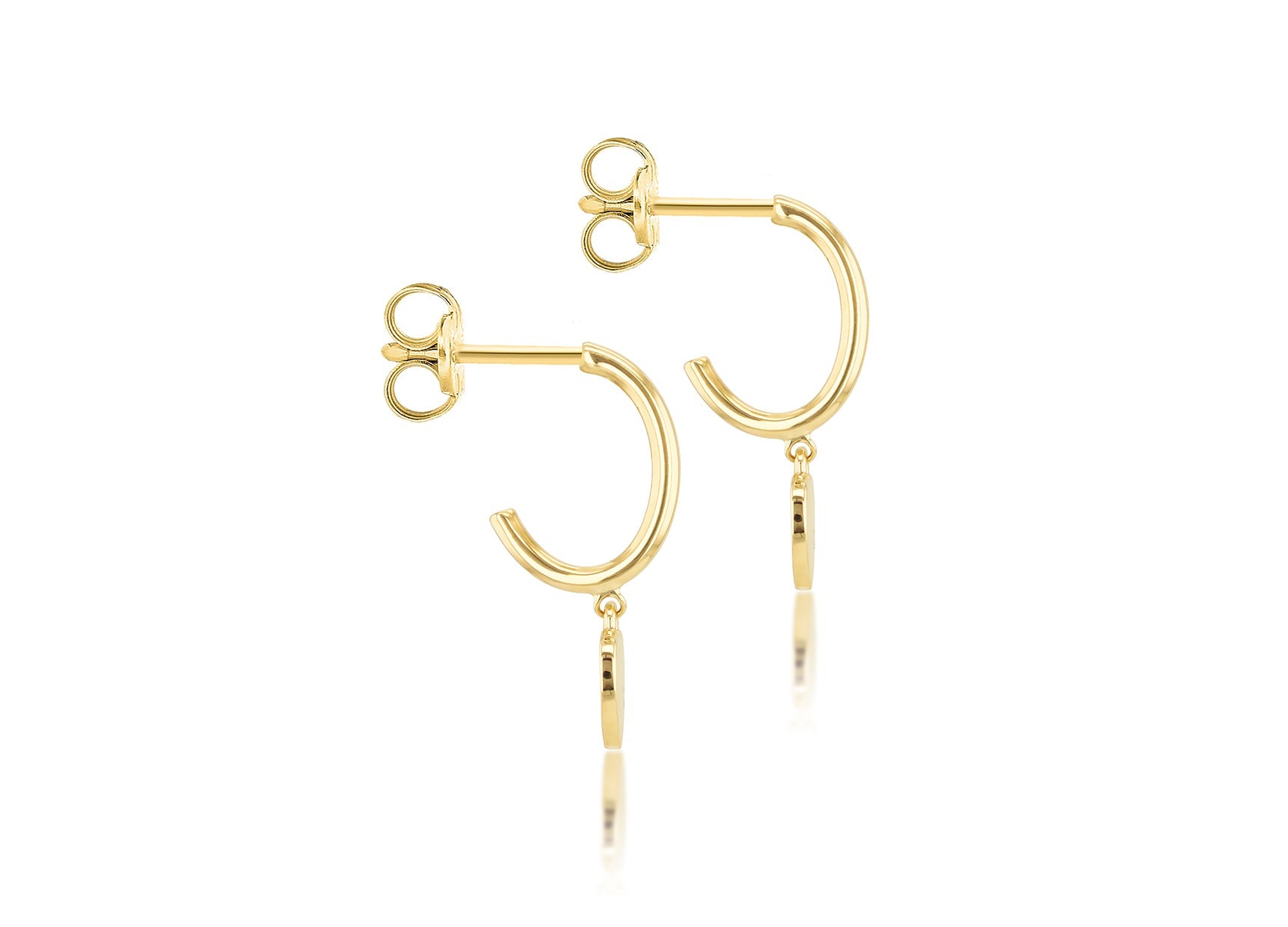 9K Yellow Gold Heart Drop Earrings Stylish Contemporary Jewelry