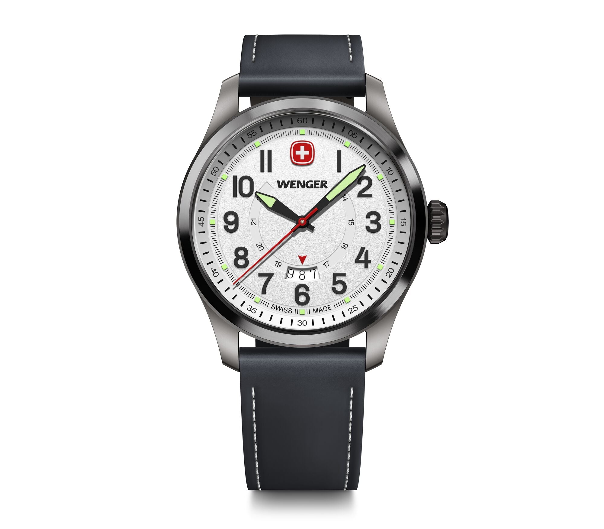 Wenger Terragraph 43 mm White Dial Black Leather Watch 01.0541.126