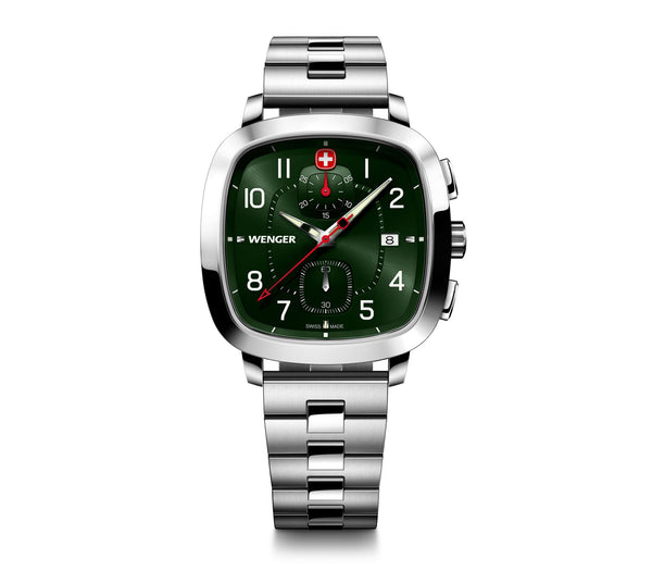 Wenger Vintage Sport Chrono 39.5mm Green Dial Stainless Steel Watch 01.1933.112