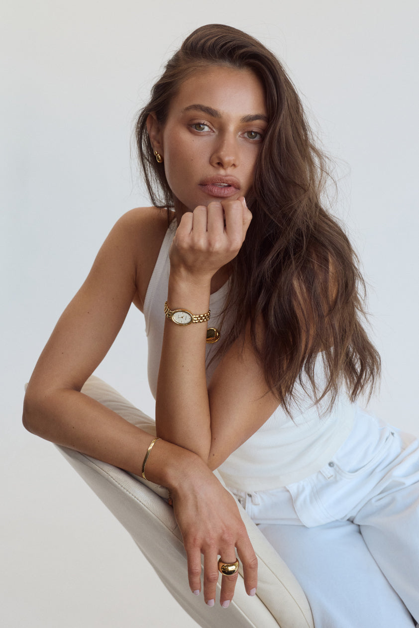 Cendré Beau Snake gold bracelet worn on the wrist