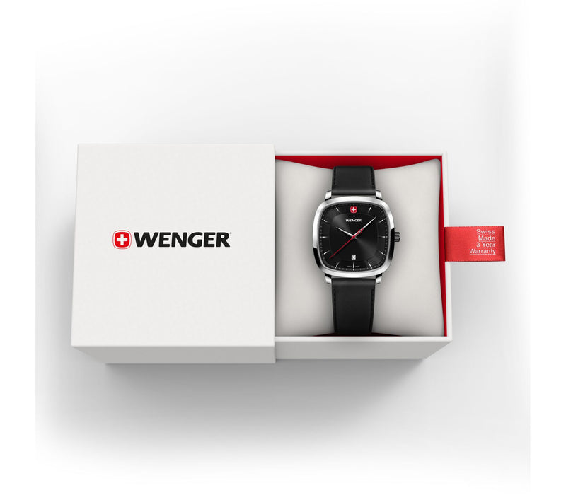 Wenger Vintage Classic 37mm Black Dial Leather Strap Watch 01.1921.105