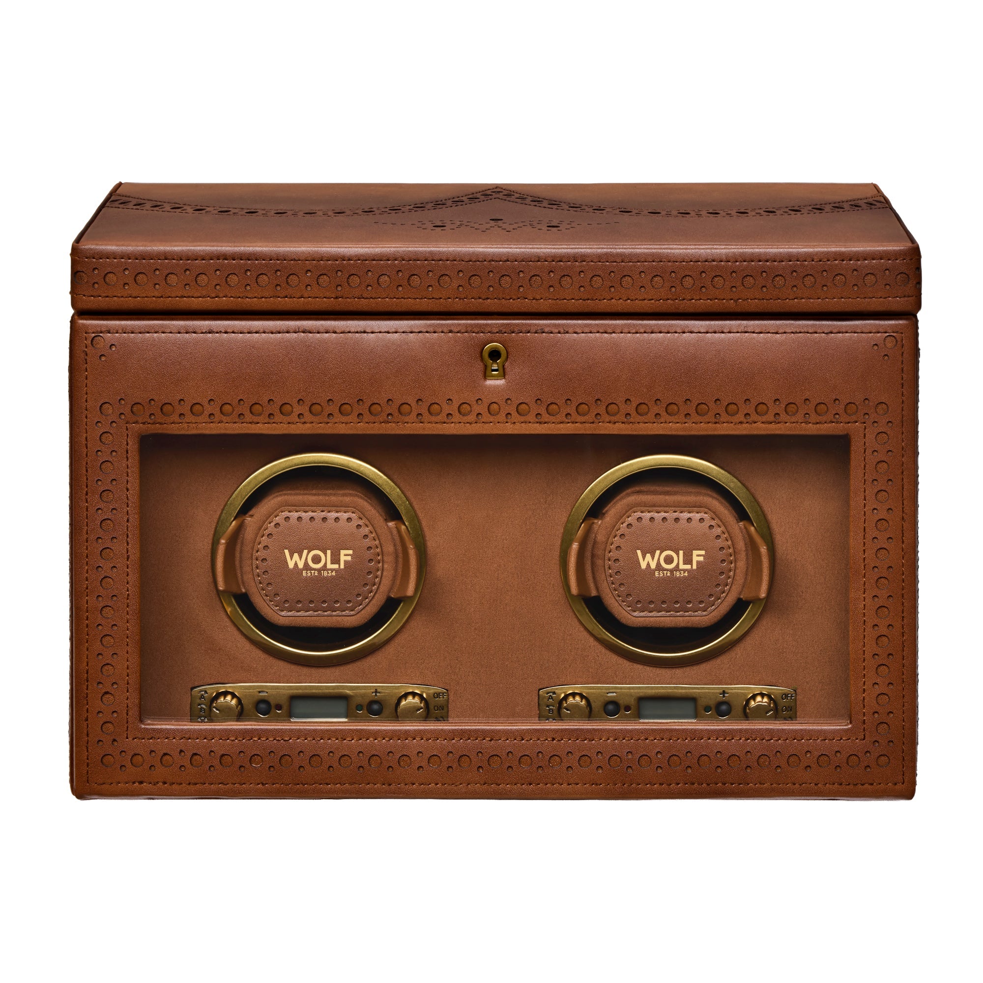 WOLF Brogue Double Watch Winder With Storage
