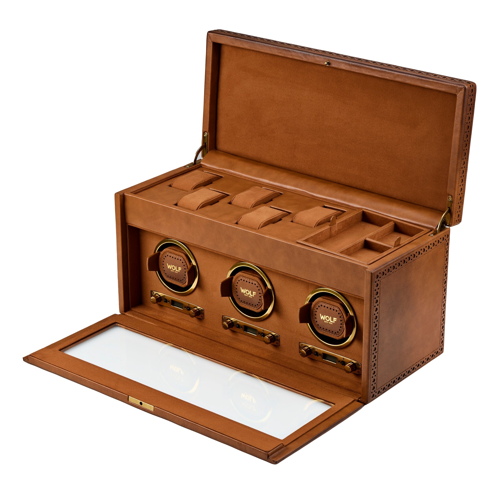 WOLF Brogue Triple Watch Winder With Storage