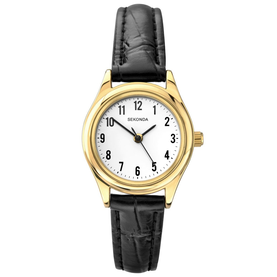 Sekonda Classic Womens Leather Strap Gold White Dial Watch 26mm