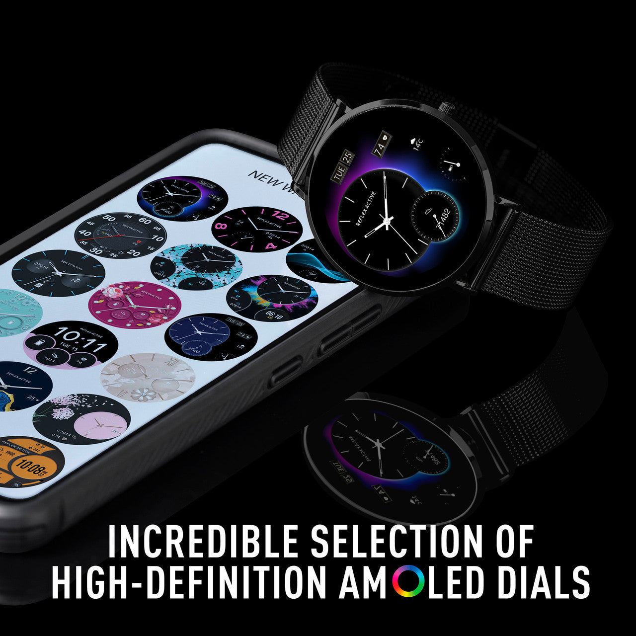 Reflex Active SERIES 42 AMOLED Ultra Slim Black Mesh + Grey Silicone Strap Smart Watch RA42-2208