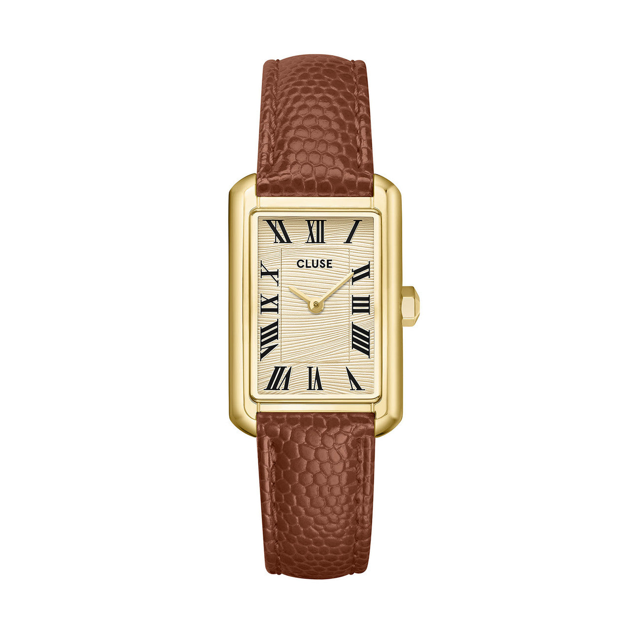 CLUSE Belisenna Leather Nutshell Band Sand Textured Gold Dial Women's Watch CW15008