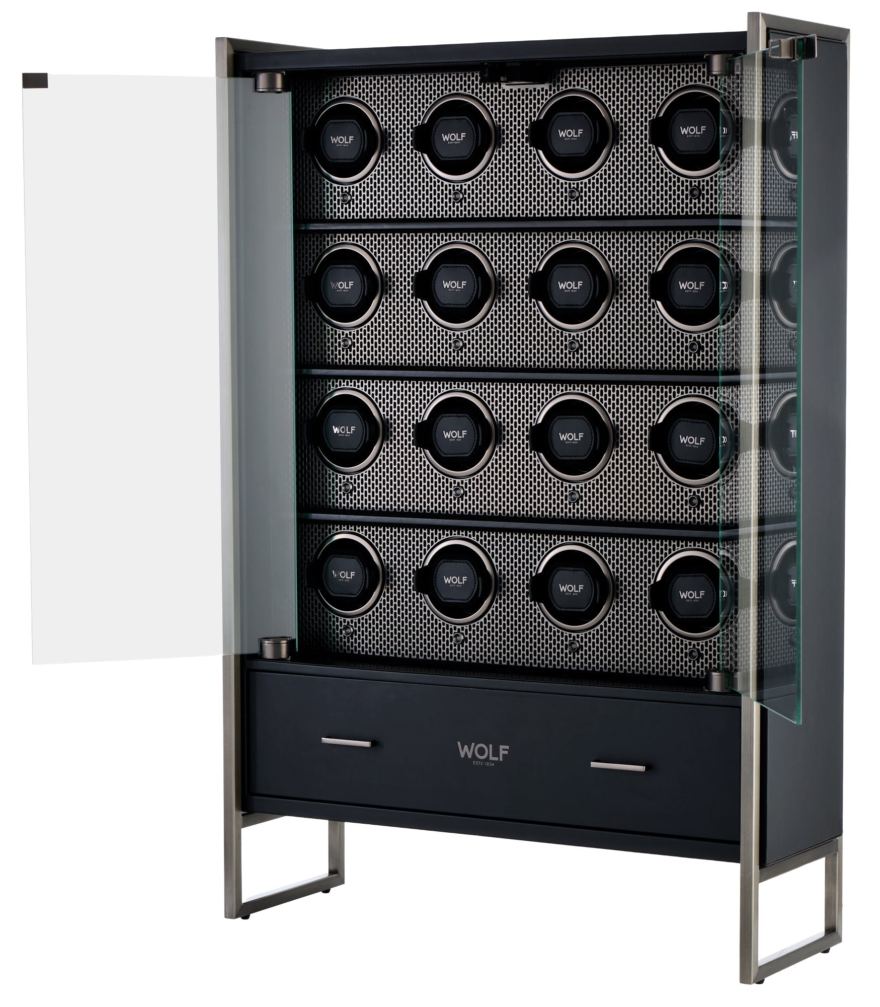 WOLF Axis 16 Piece Watch Winder Cabinet in Powder Coat - interior