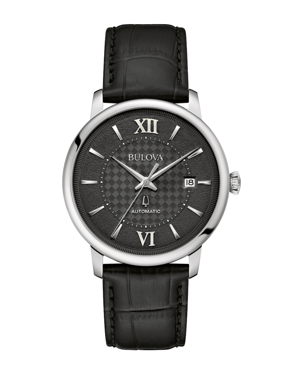 Bulova Hudson Black Dial Leather Strap Watch 96B441