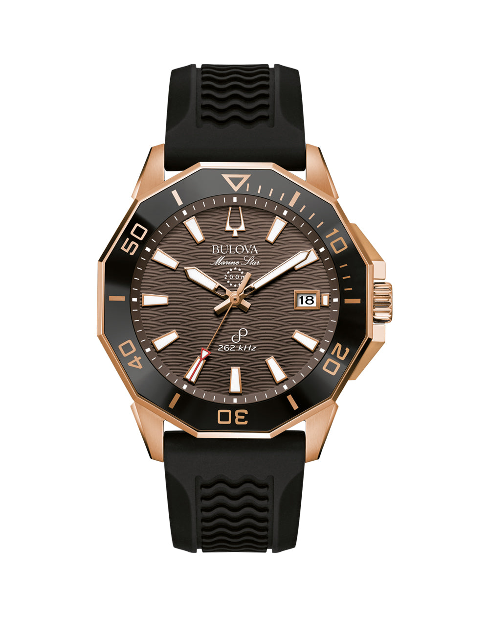 Bulova Marine Star Rose Gold Tone Precisionist Watch with Black Silico