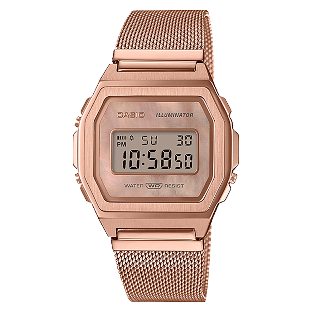 Casio Vintage Rose Gold Stainless Steel Mesh Band Watch A1000MPG-9E