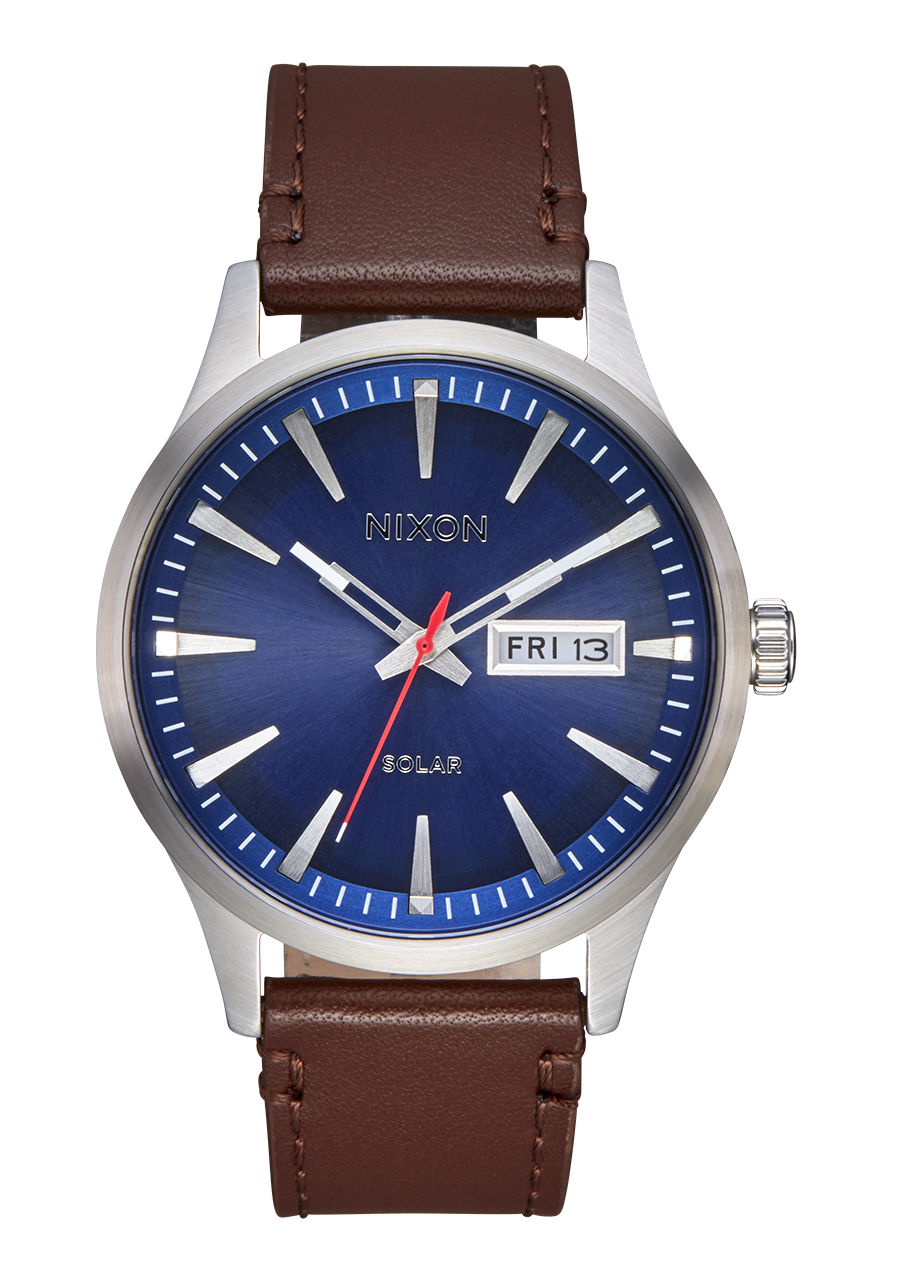 Nixon Sentry Solar Leather Blue Dial Mens Watch A1347-5091-00