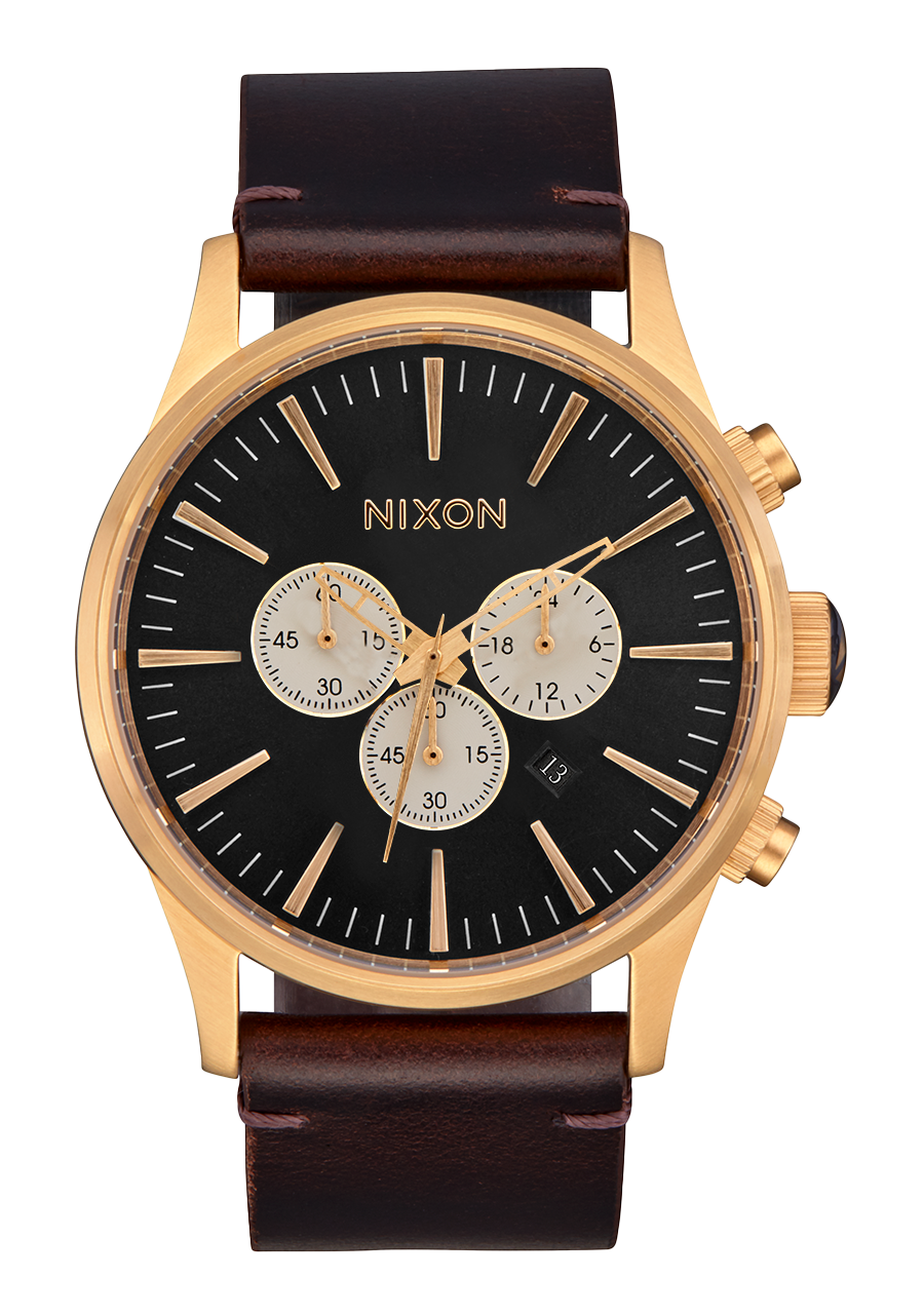 Nixon Sentry Chrono Leather Gold / Indigo / Brown Watch A1391-5033-00