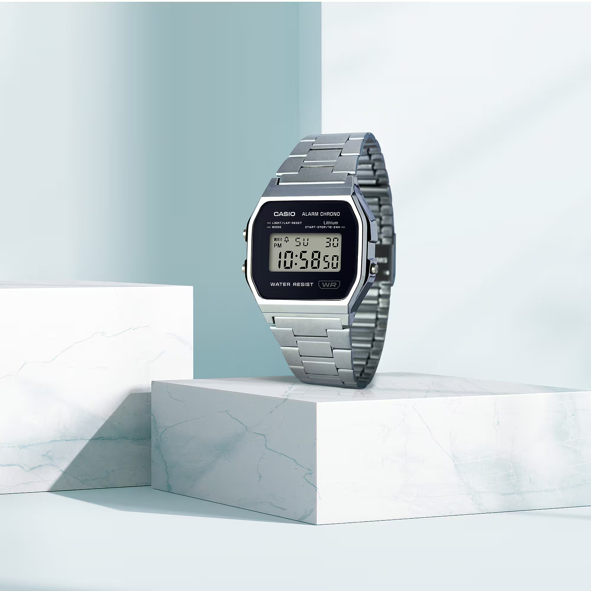 Casio Stainless Steel Digital Black Dial Watch A158WEA-1D
