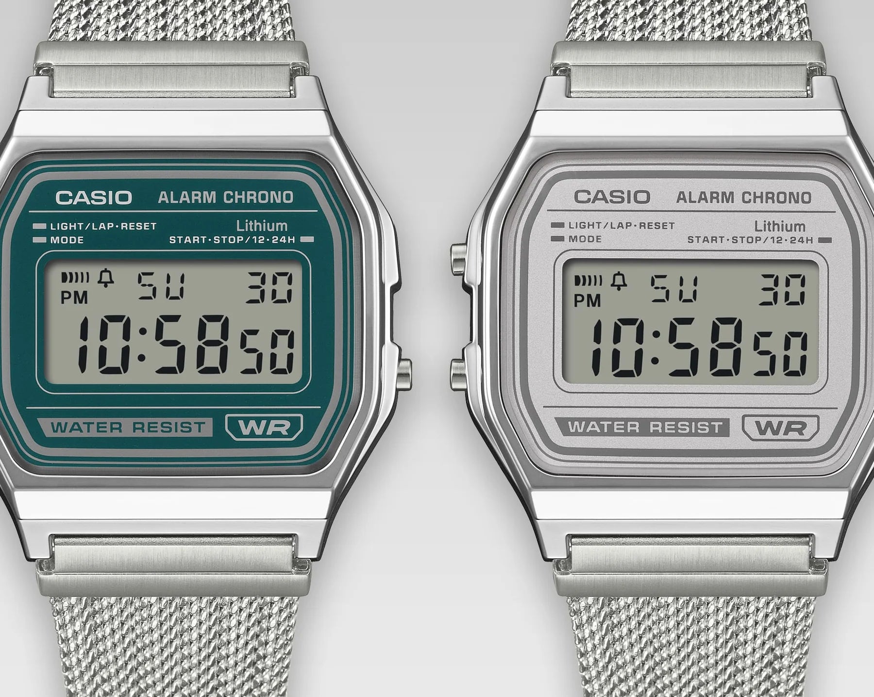 Casio Stainless Steel Digital Green Dial Watch A158WEA-3D