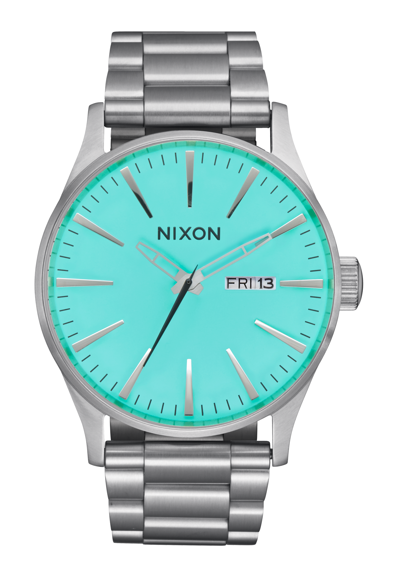 Nixon Sentry Stainless Steel Silver / Turquoise Watch A356-2084-00