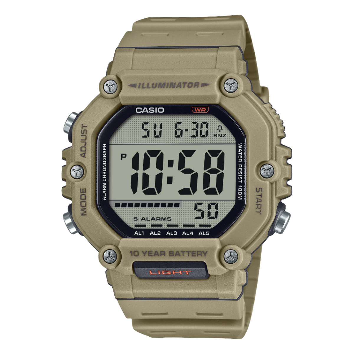 Casio Digital Illuminator Grey Dial Khaki Resin Band Watch AE1600H-5A