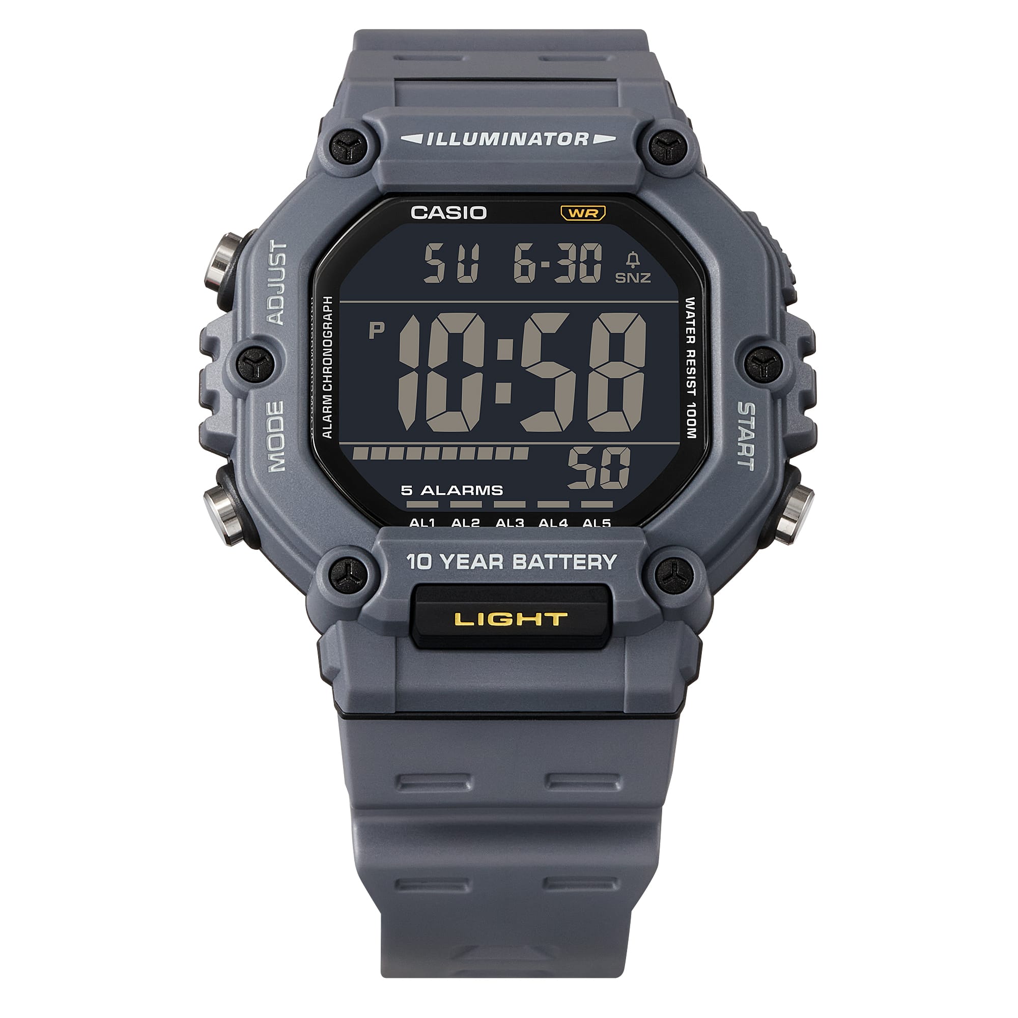 Casio Digital Illuminator Black Dial Grey Resin Band Watch AE1600H-8B