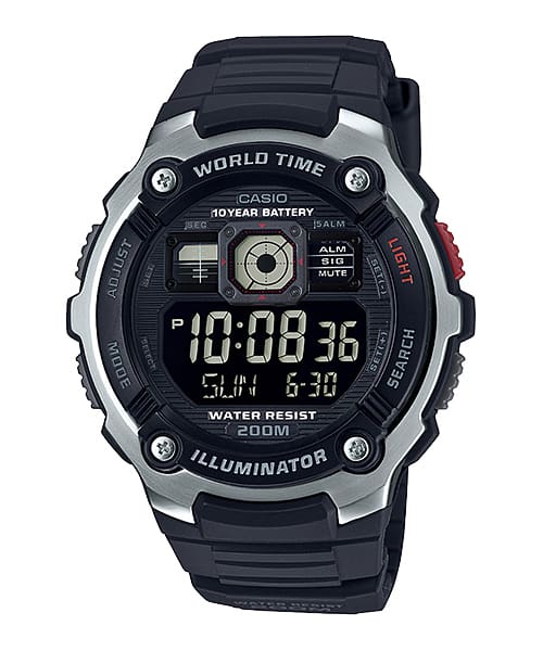 Casio black world clearance time resin strap watch