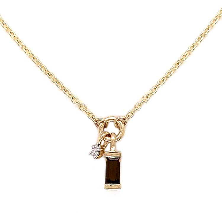 Diamond and Smoky Quartz 45cm Necklace with 0.01ct Diamond in 9K Yellow Gold