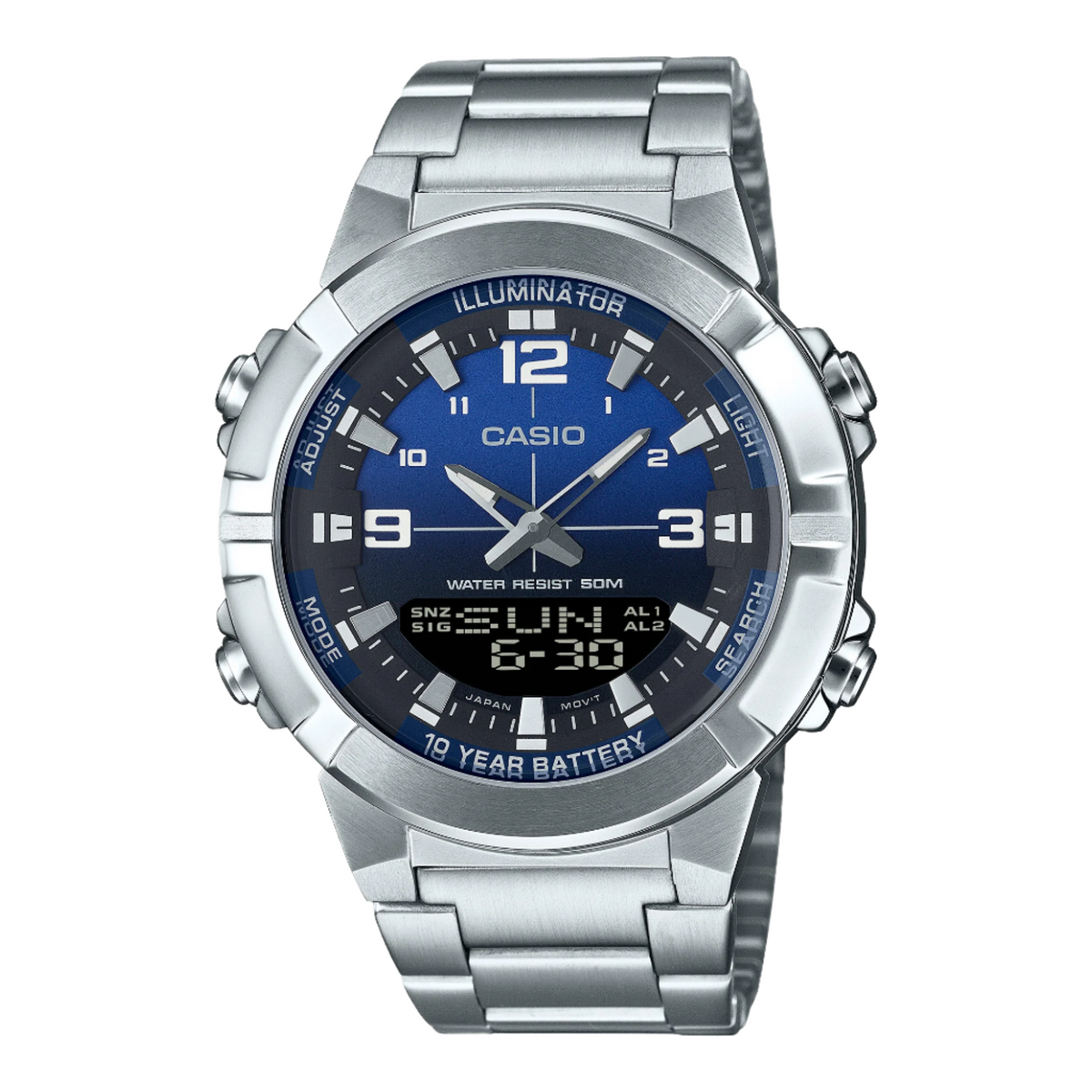 Casio Analog Digital Combination Blue Dial Stainless Steel Watch AMW870DA-2A1