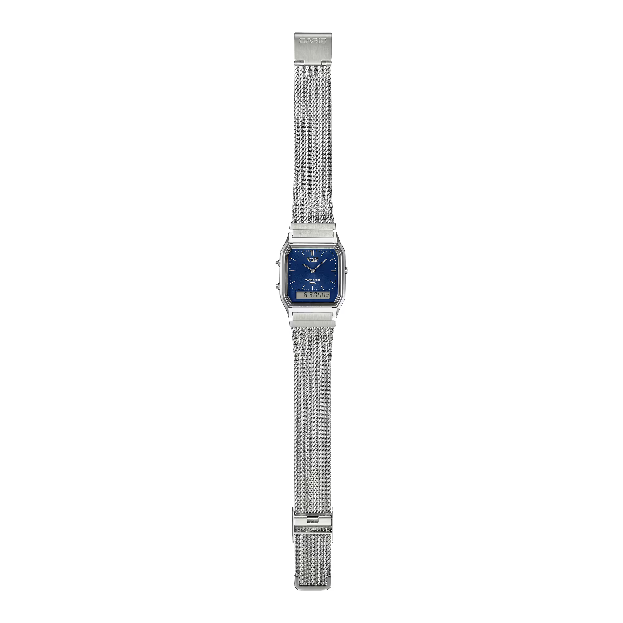 Casio Classic Vintage Stainless Steel Mesh Band Blue Dial Watch AQ230EM-2A