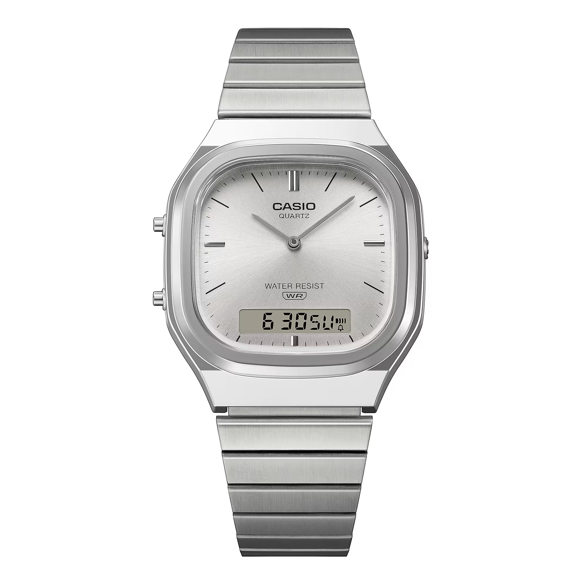 Casio Vintage Rectangular Stainless Steel Band Silver Dial Watch AQ240E-7A