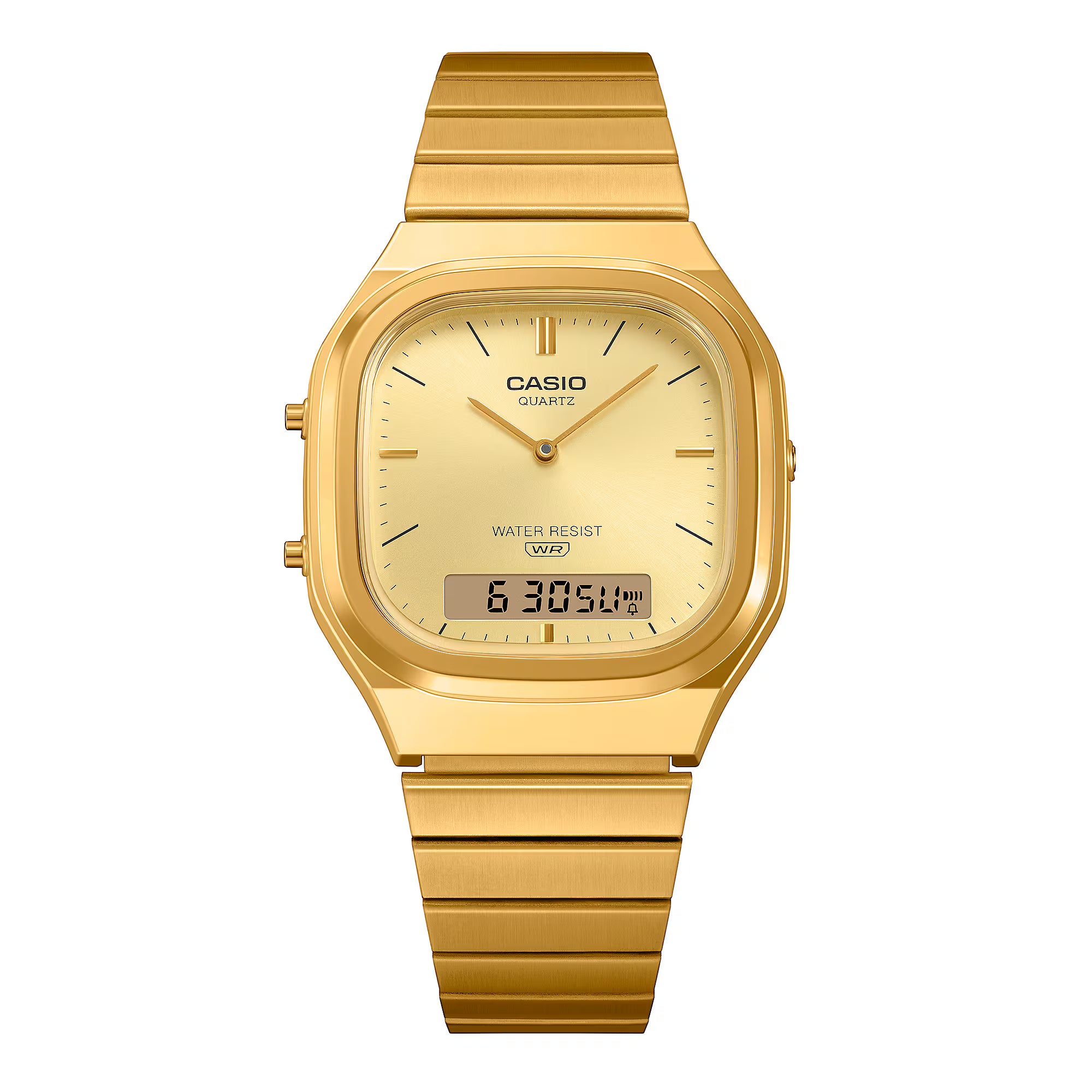 Casio Vintage Rectangular Gold Stainless Steel Band and Dial Watch AQ240EG-9A