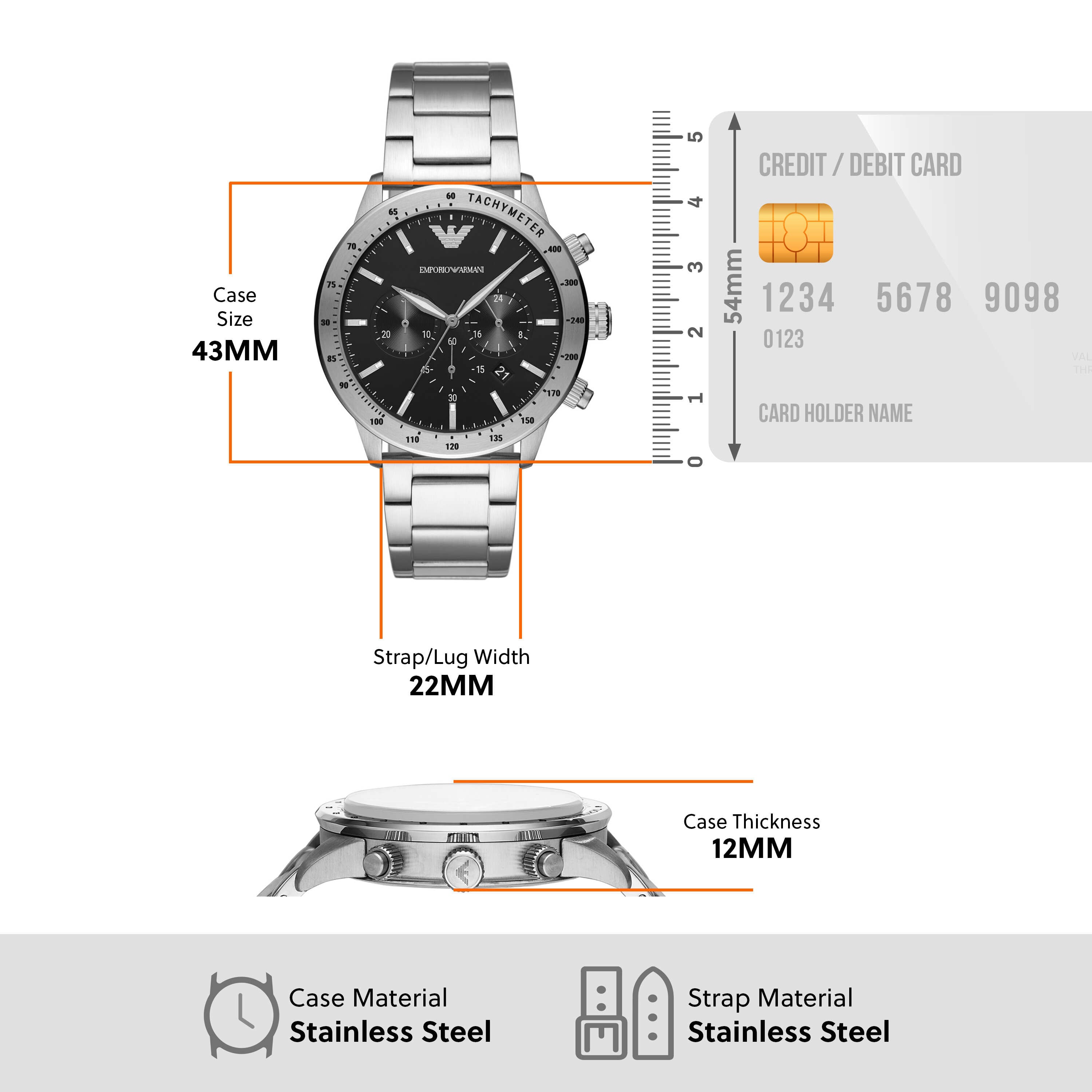 Emporio Armani Black Dial Stainless Steel Watch AR11241