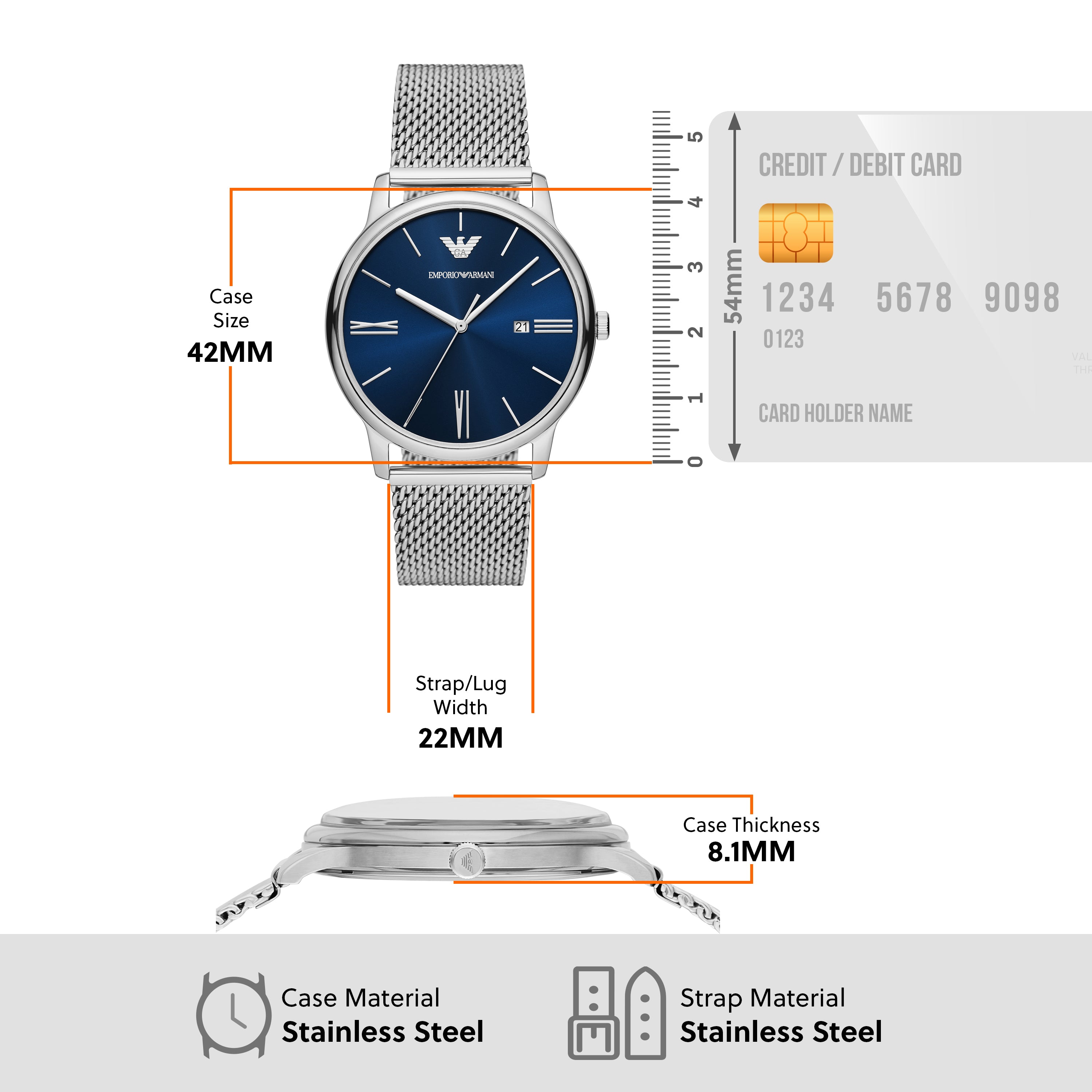 Emporio Armani Blue Sunray Dial Stainless Steel Men's Watch AR11571