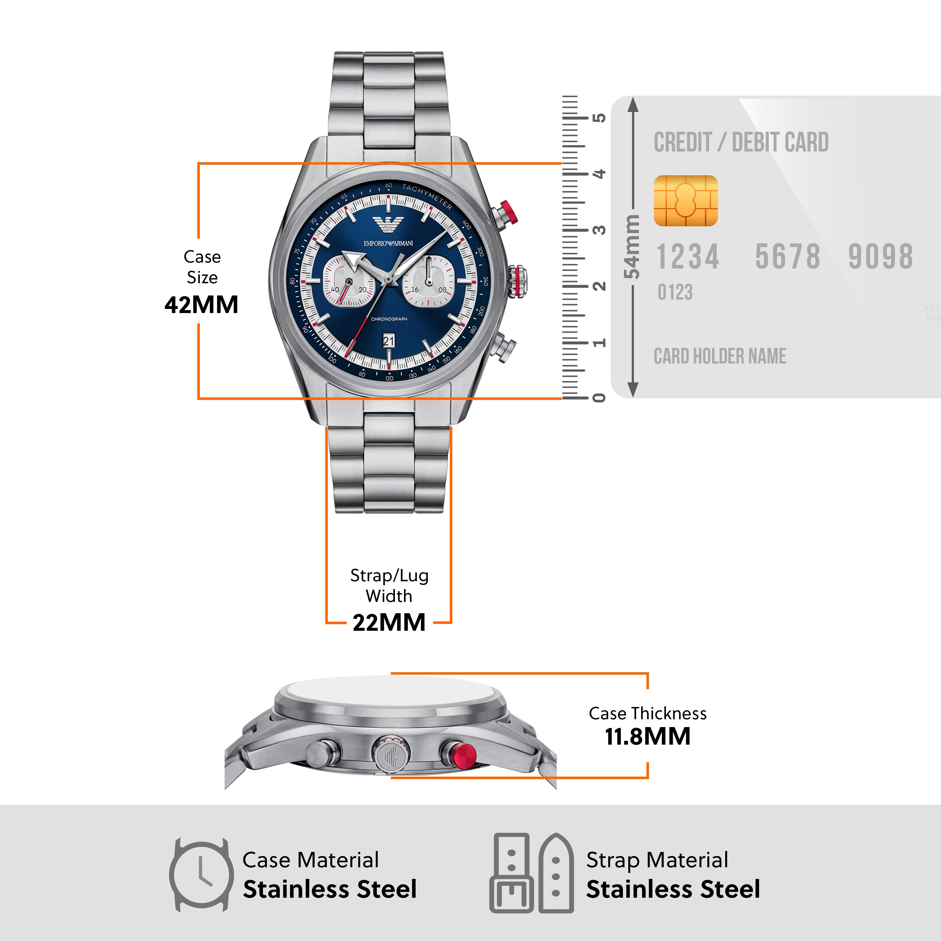 Emporio Armani Chronograph Blue Dial Stainless Steel Watch AR11676