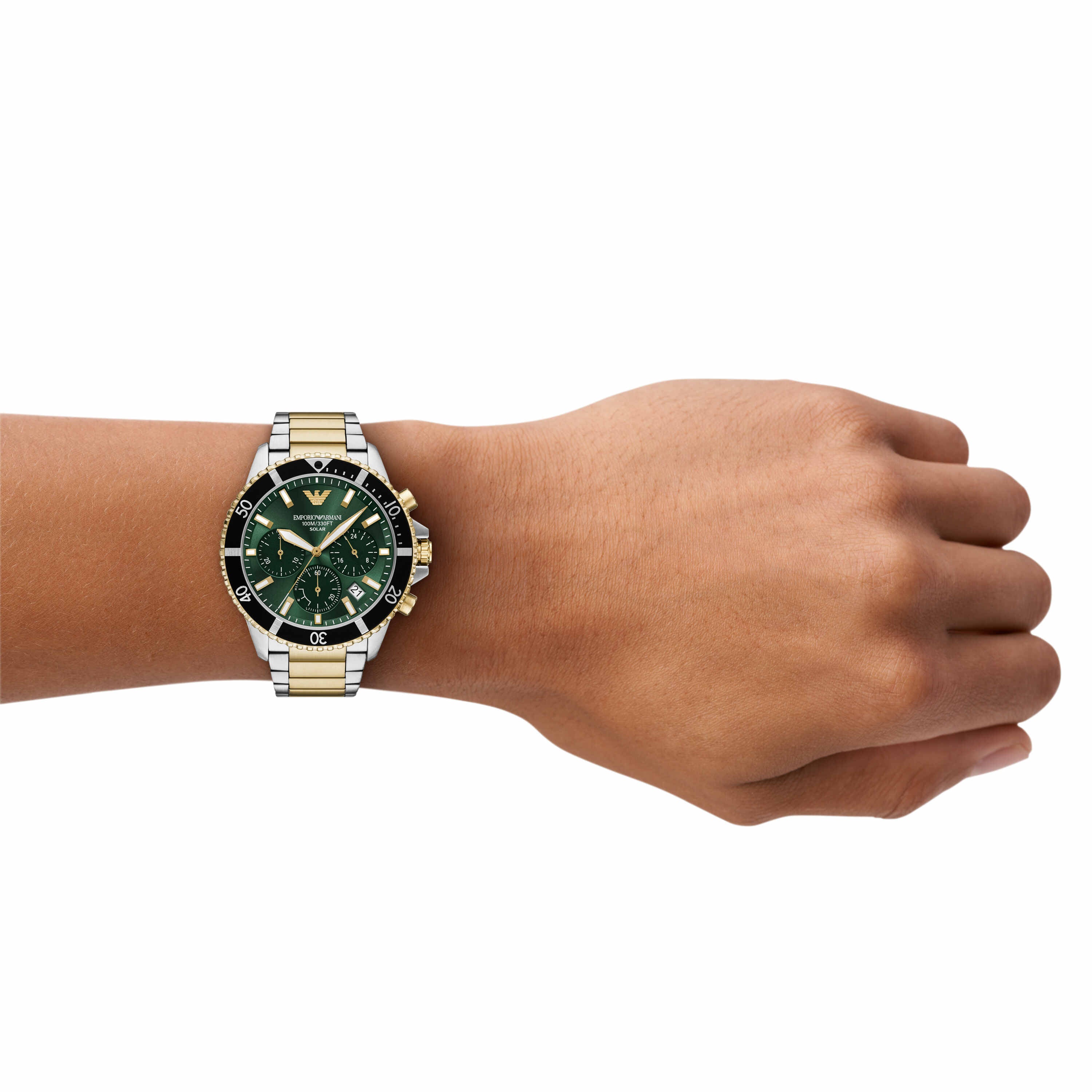 Armani World Explorer Solar Powered Two Tone Stainless Steel Watch AR11695