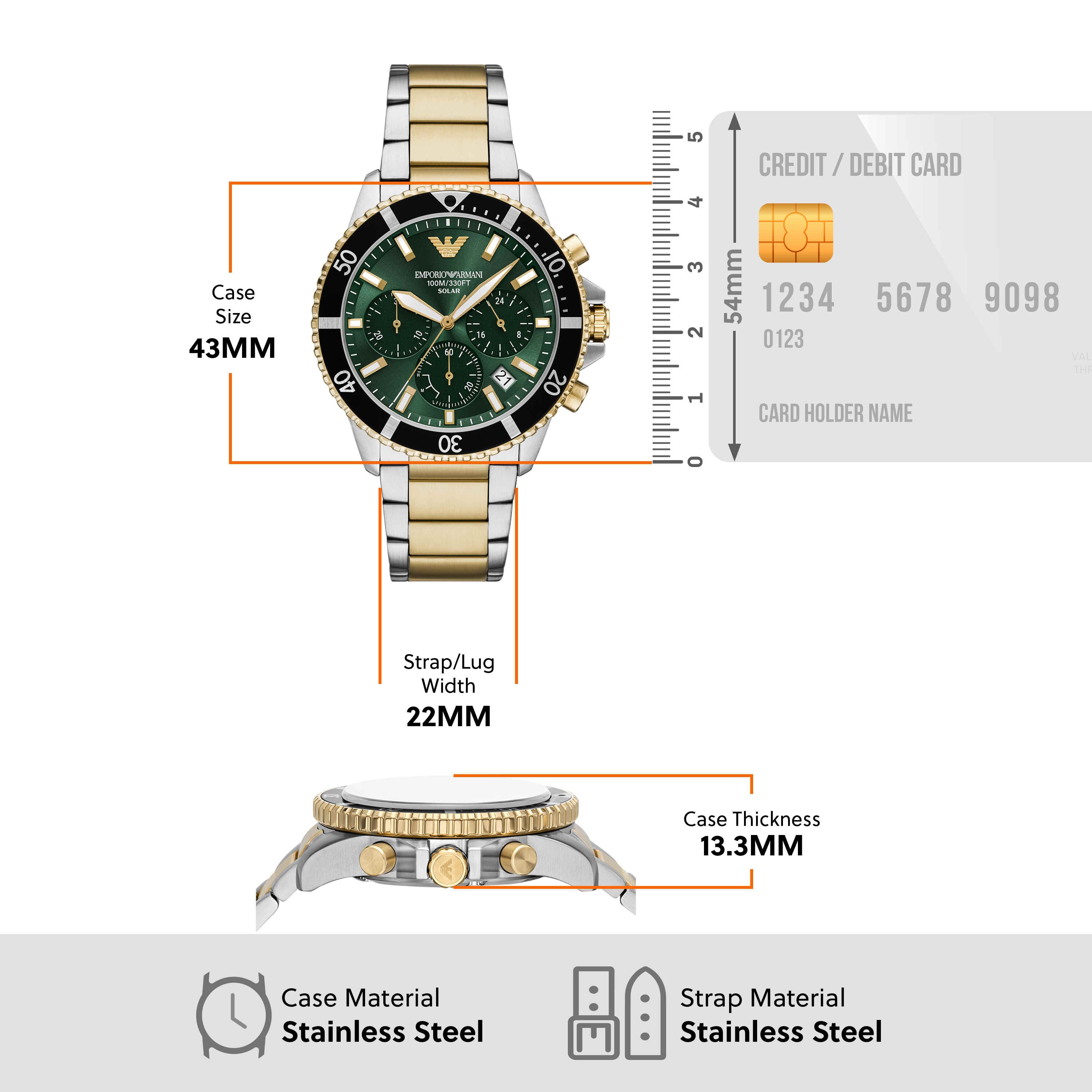 Armani World Explorer Solar Powered Two Tone Stainless Steel Watch AR11695