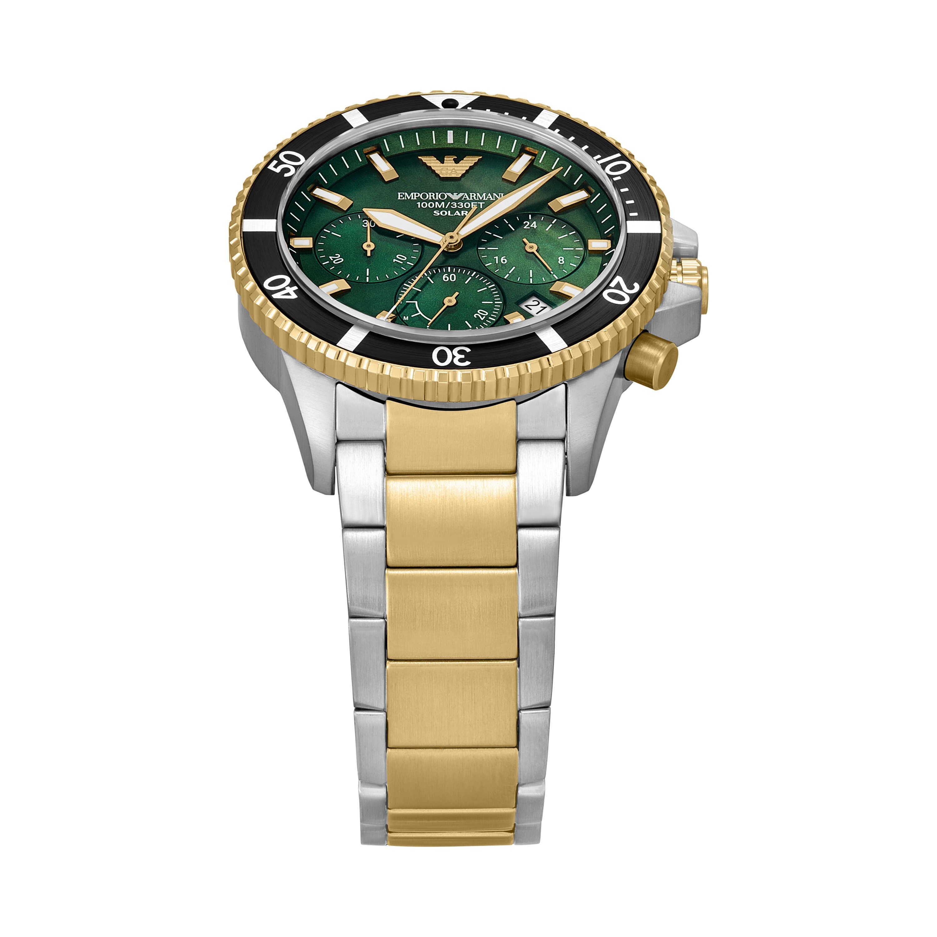 Armani World Explorer Solar Powered Two Tone Stainless Steel Watch AR11695