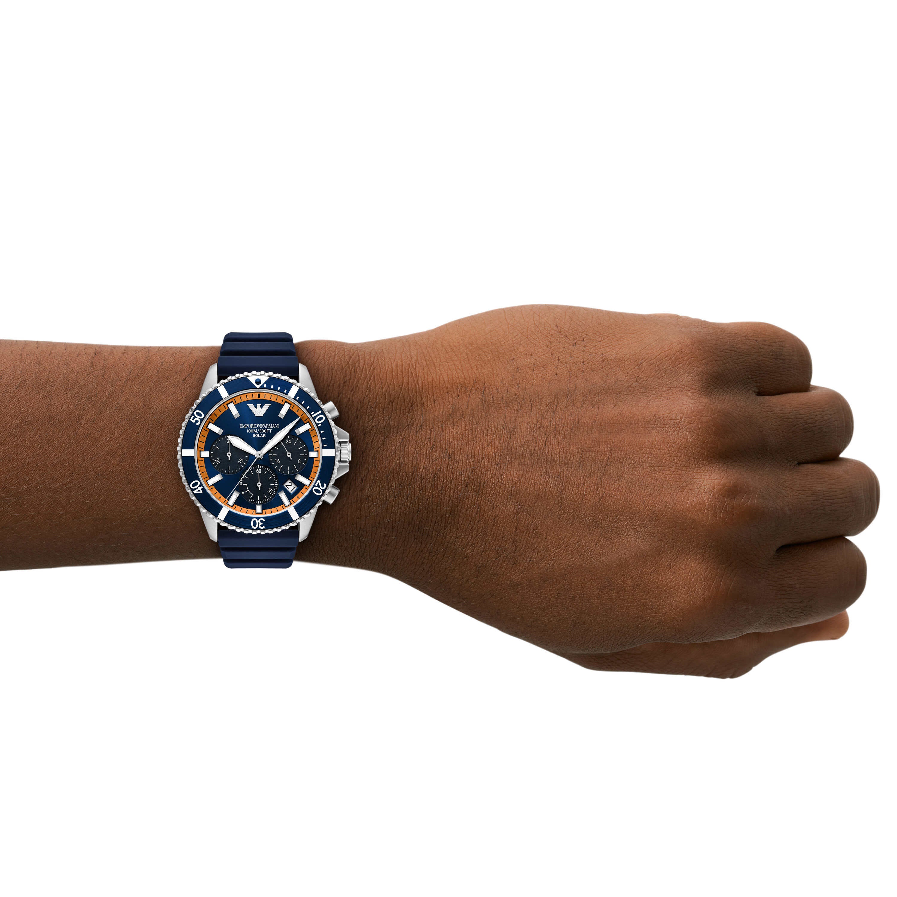 Armani World Explorer Solar Powered Chronograph Blue Silicone Watch AR11696