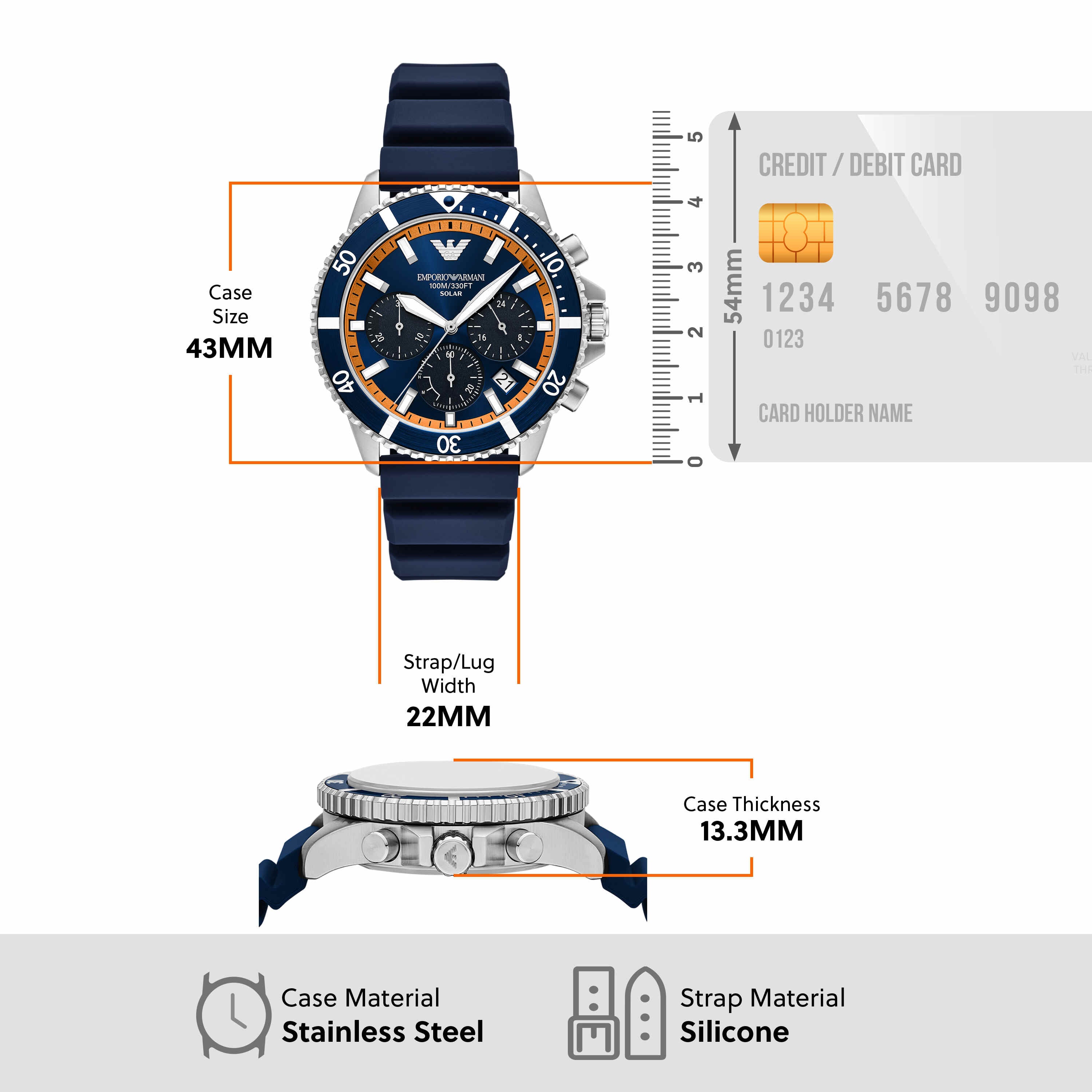 Armani World Explorer Solar Powered Chronograph Blue Silicone Watch AR11696