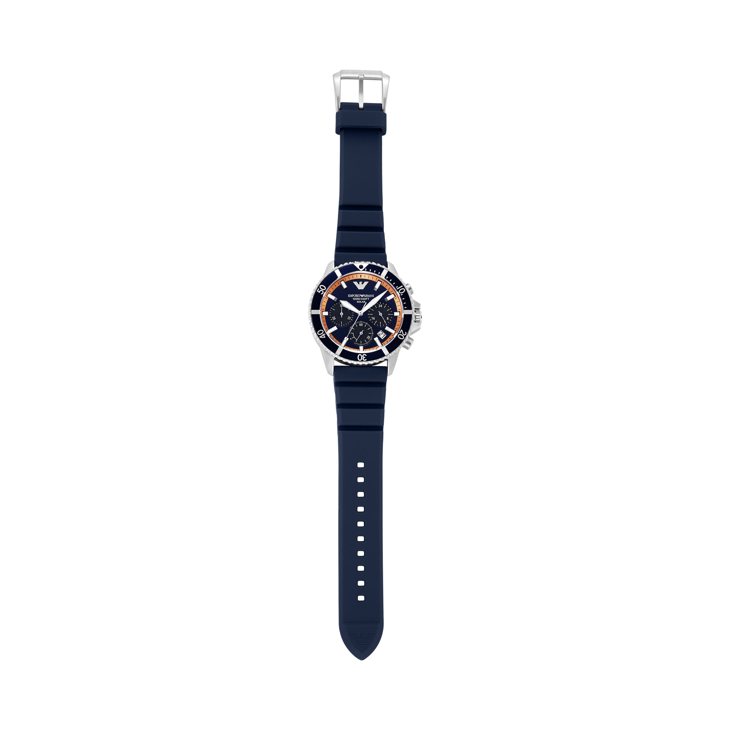 Armani World Explorer Solar Powered Chronograph Blue Silicone Watch AR11696