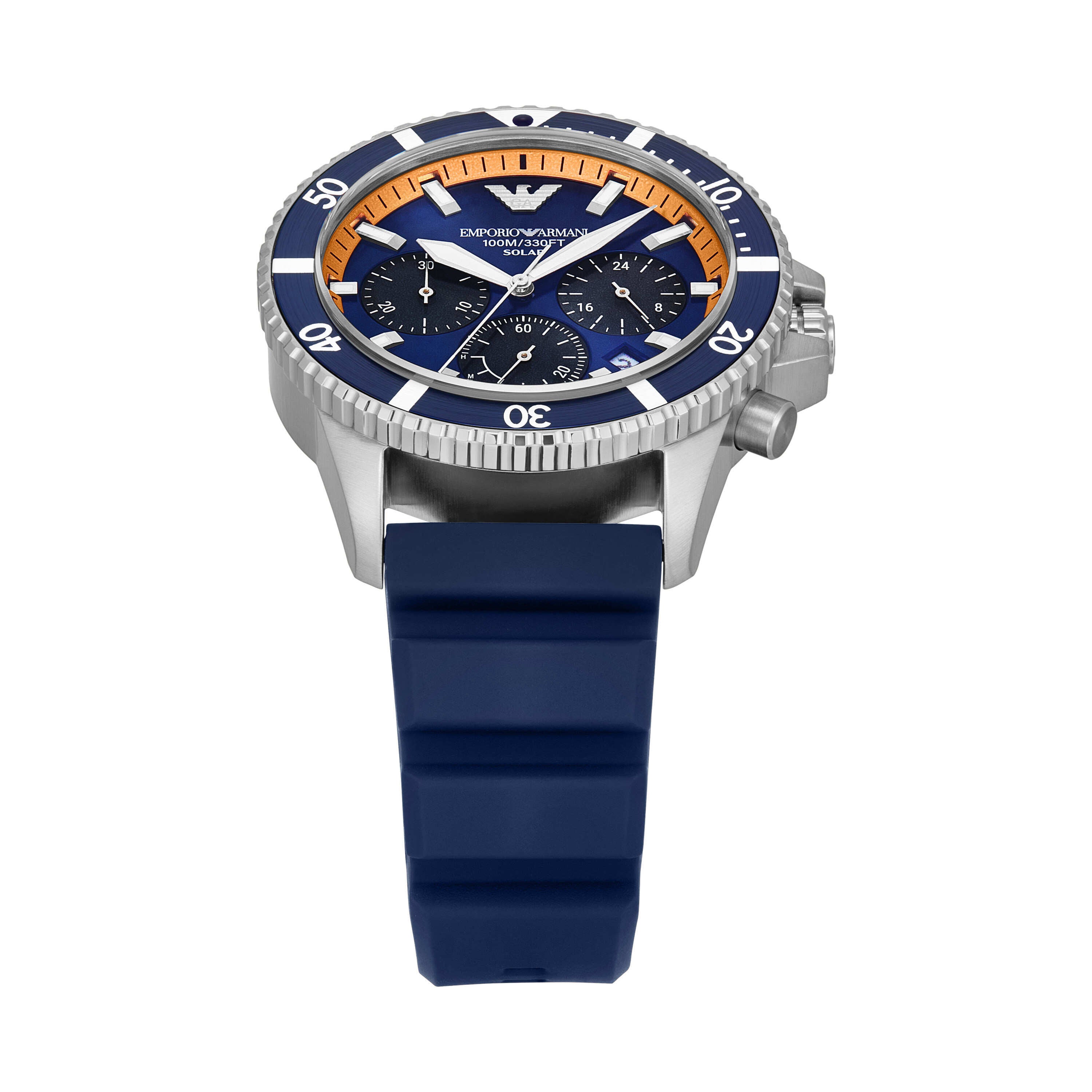 Armani World Explorer Solar Powered Chronograph Blue Silicone Watch AR11696