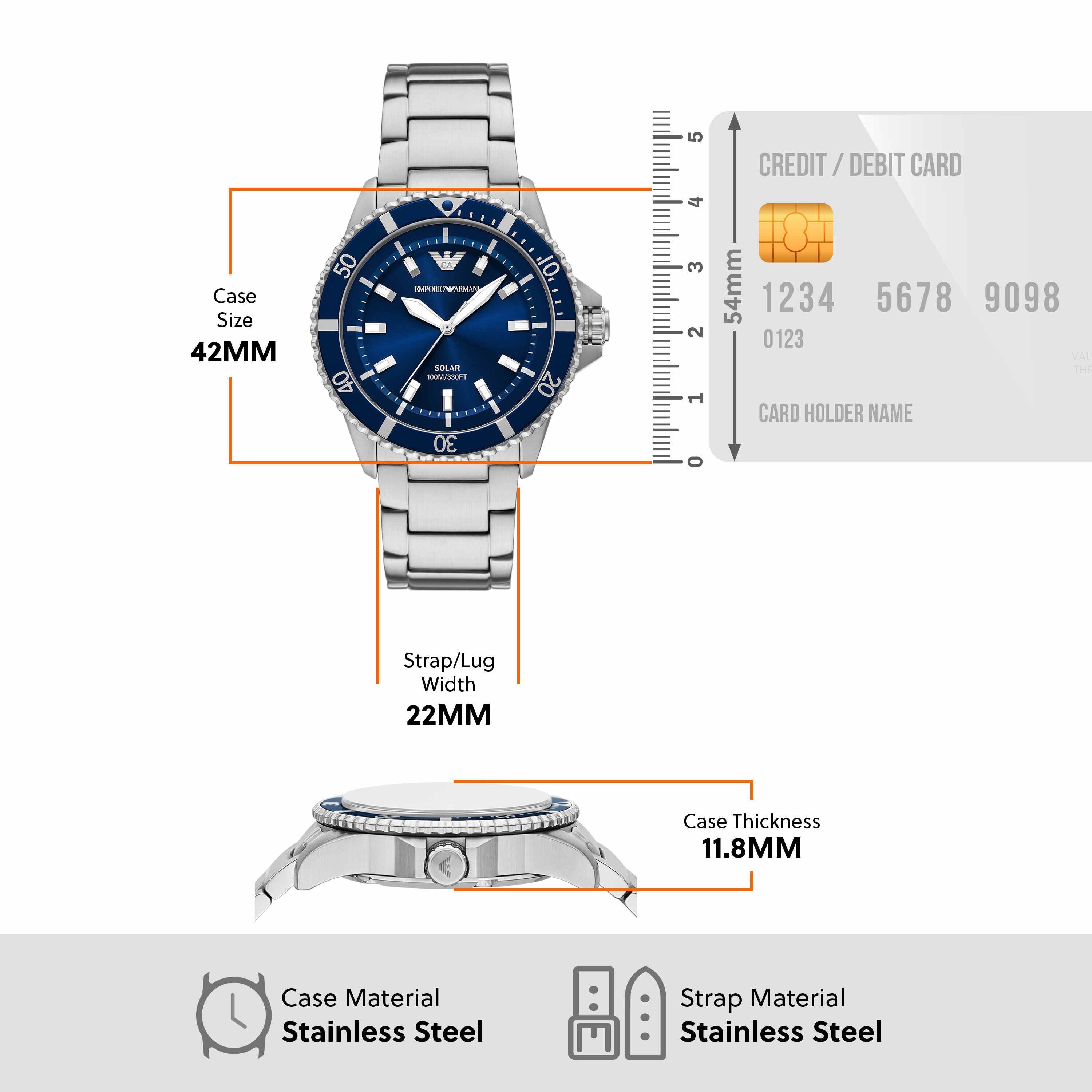 Armani World Explorer Solar Powered Stainless Steel Watch AR11697