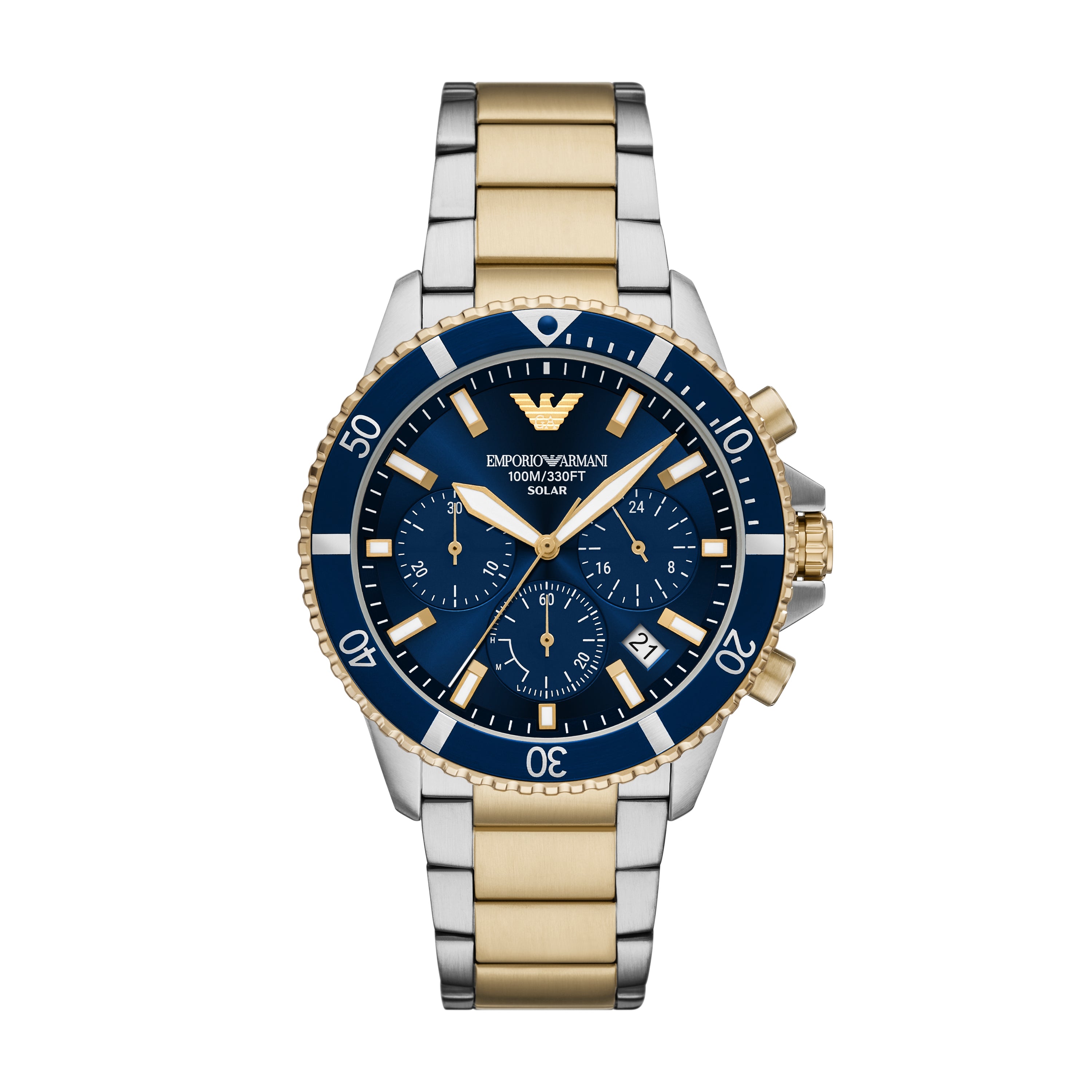 Emporio Armani Blue Dial Two Tone Stainless Steel Watch AR11740