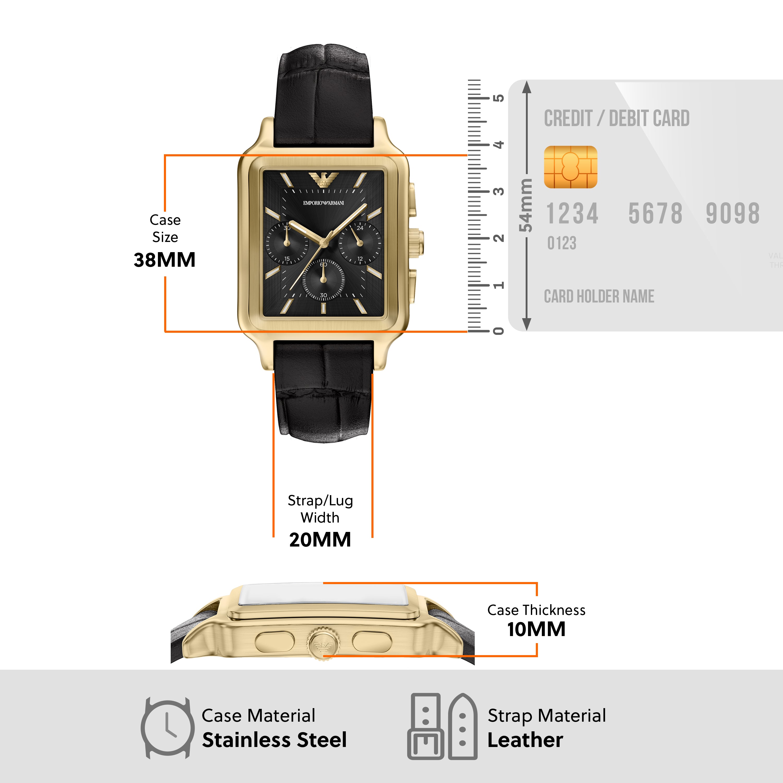 Emporio Armani Black Dial Leather Strap Watch AR11753