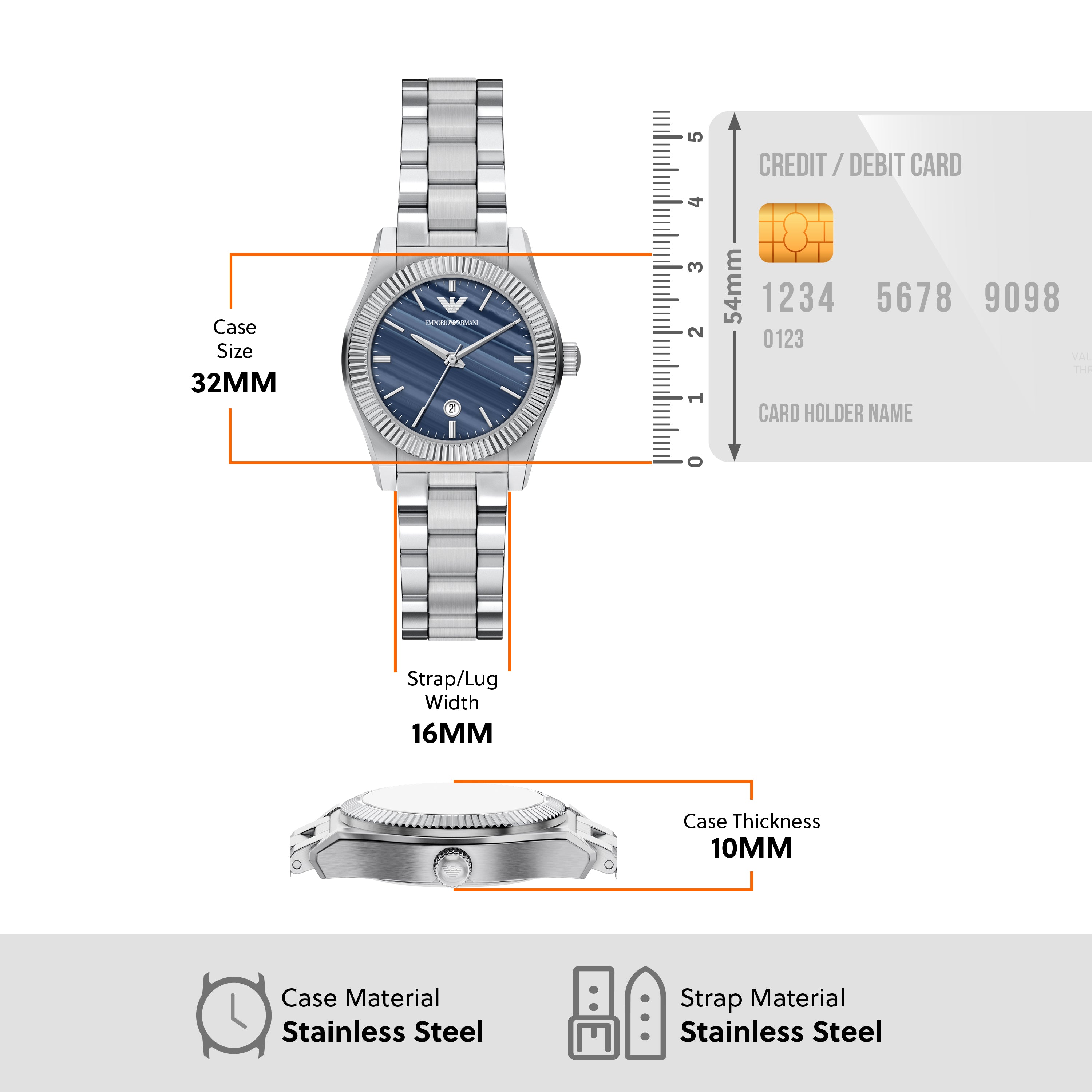 Emporio Armani Blue Dial Stainless Steel Watch AR11760