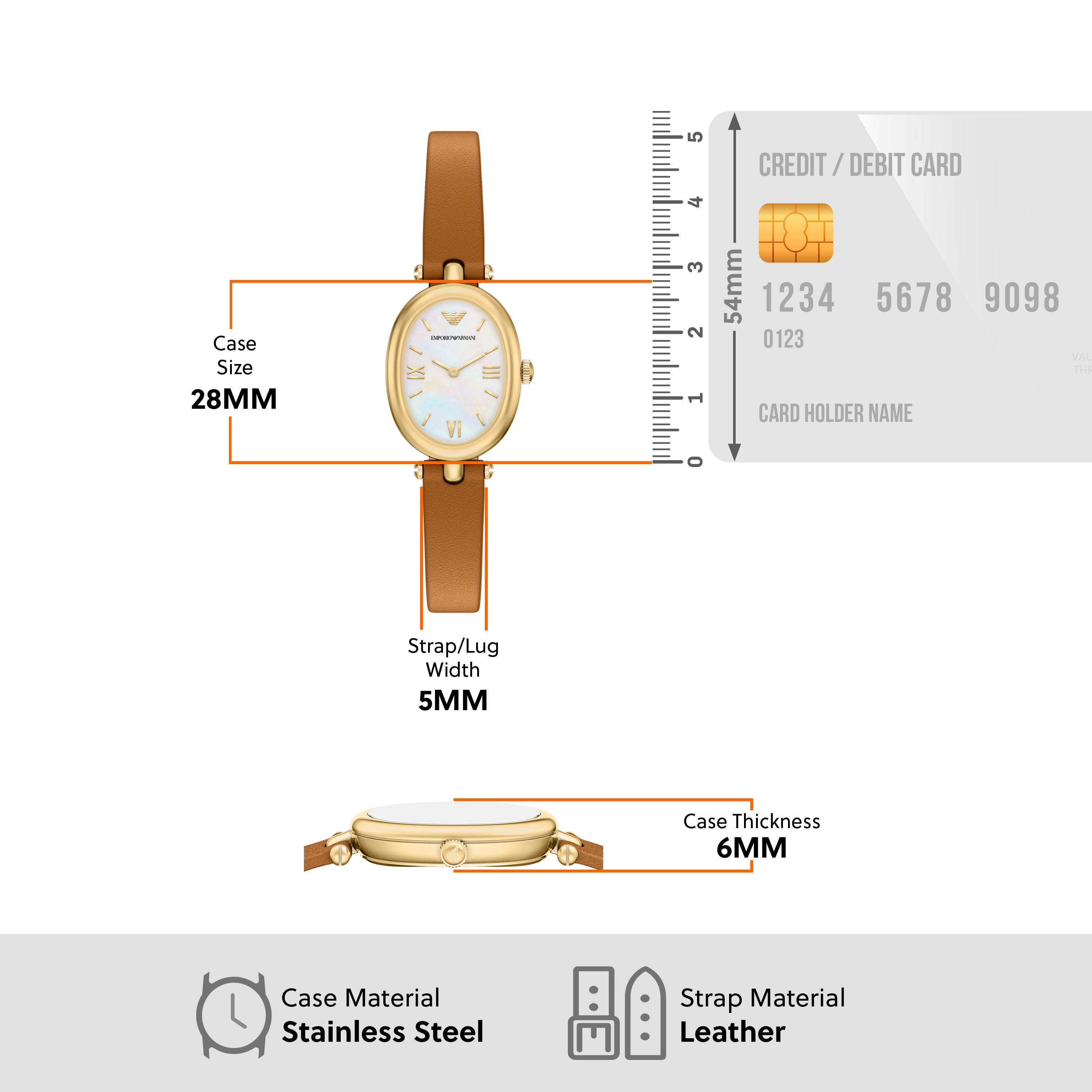 Emporio Armani Mother of Pearl Dial Brown Leather Strap Watch AR11780